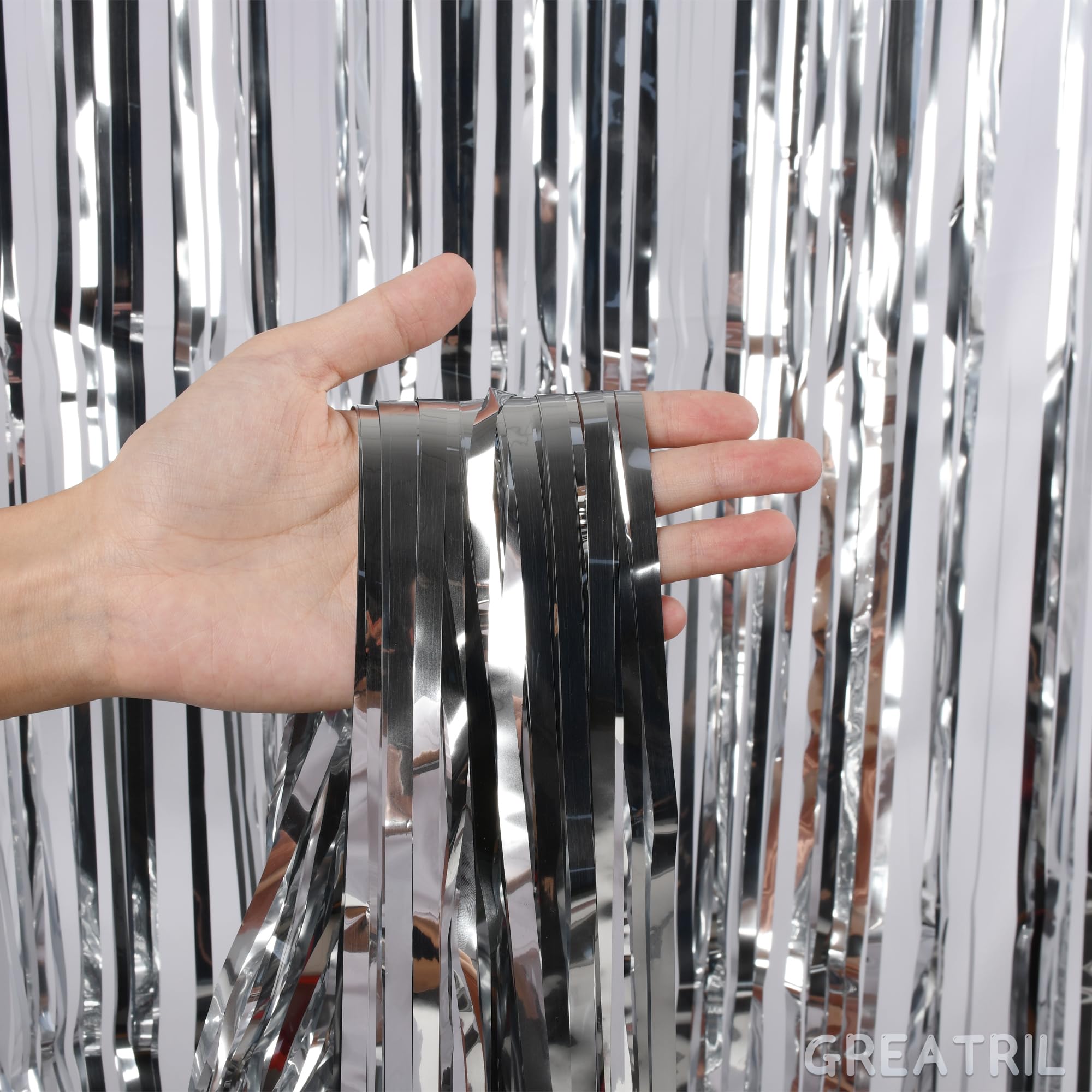Silver Streamers Metallic Party Backdrop   Greatril Foil Fringe Tinsel Curtain For Birthdays/Prom/New Years/Graduations/Photo Bo