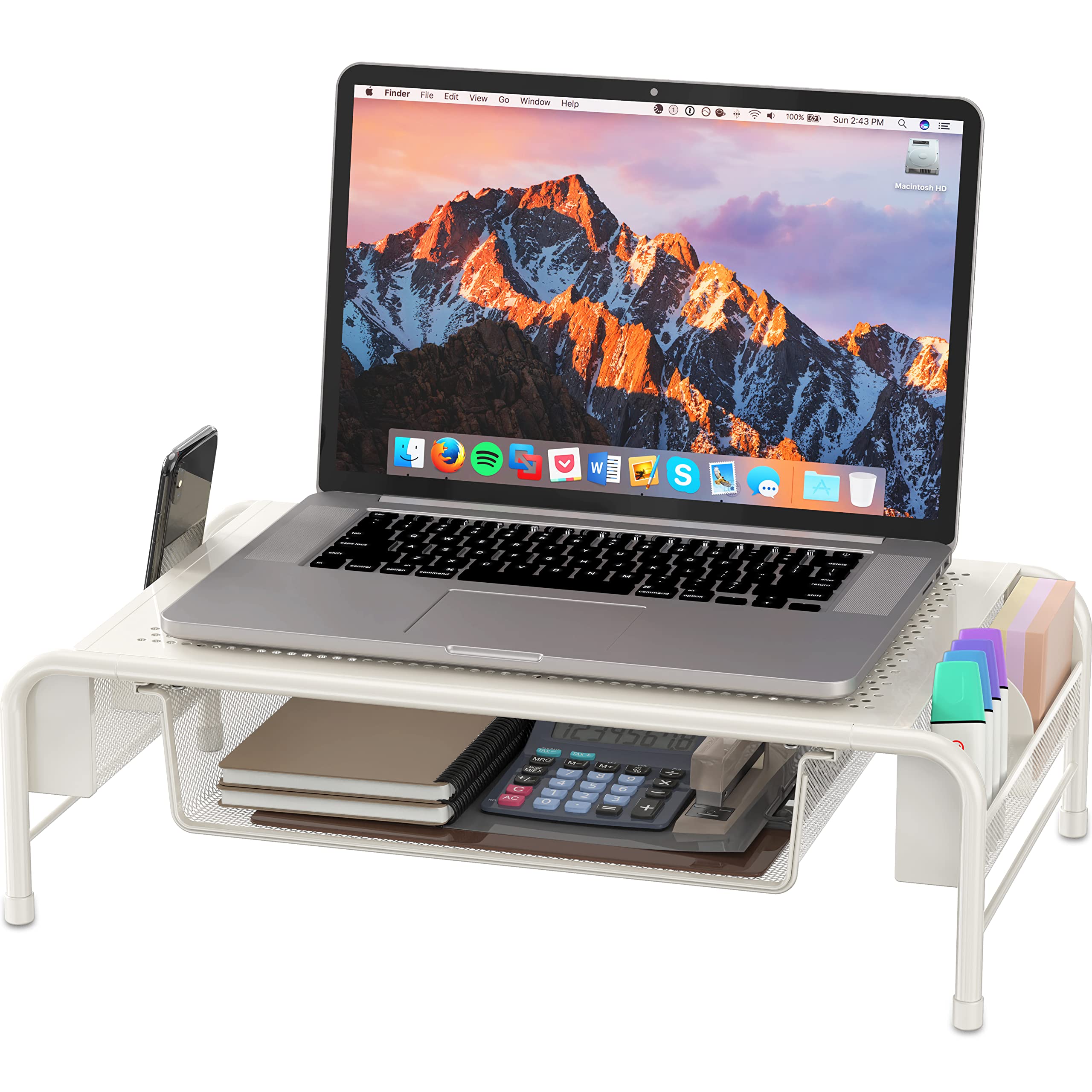 Simple Houseware Metal Desk Monitor Stand Riser With Organizer Drawer, White