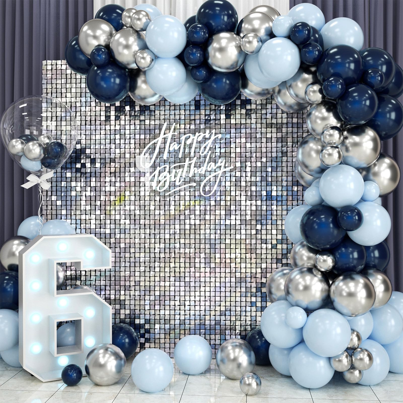 Biapian Silver Shimmer Wall Backdrop, 24Pcs Square Sequin Shimmer Wall Panels Color Laser Silver Glitter Photography Props For P