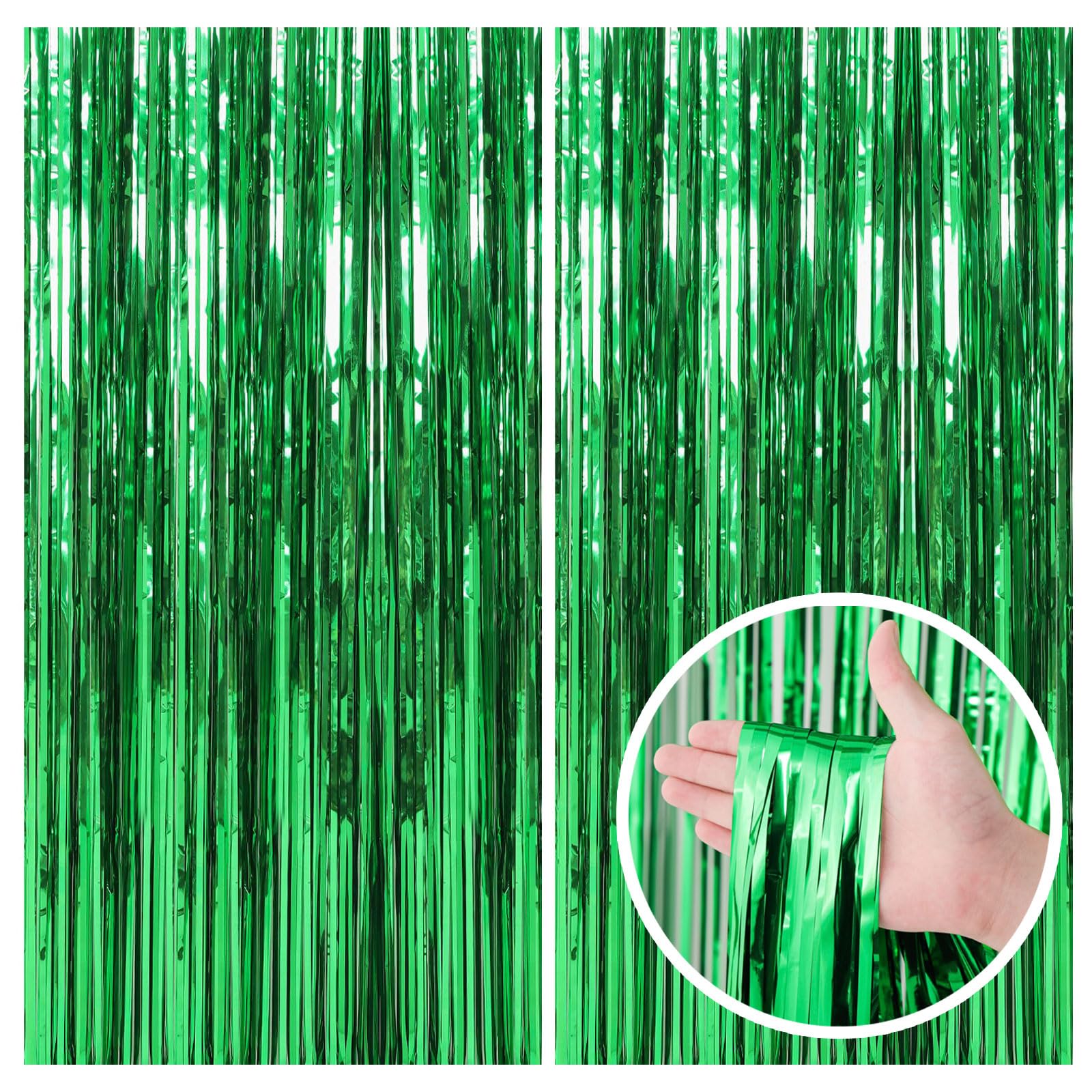 2 Pack Green Streamers Backdrop Jungle Party Decorations Foil Fringe Backdrop Curtains Photo Booth Backdrop For Birthday Dinosau