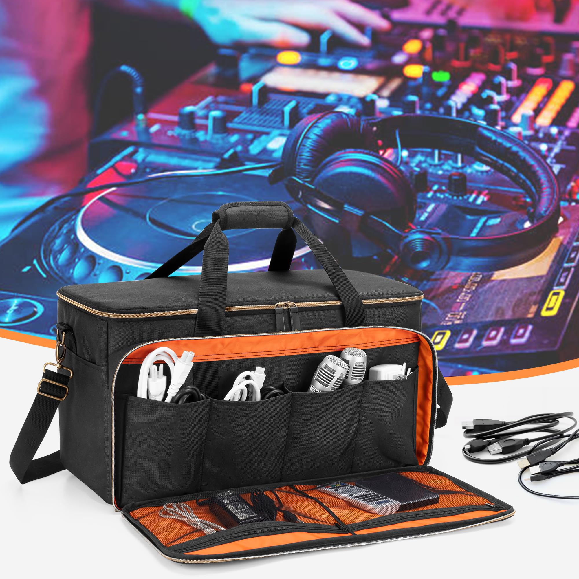 Trunab Large Travel Dj Cable File Bag With Inner Detachable Divider And Padded Compartment For 15.6    Laptop, Cable Organizer B