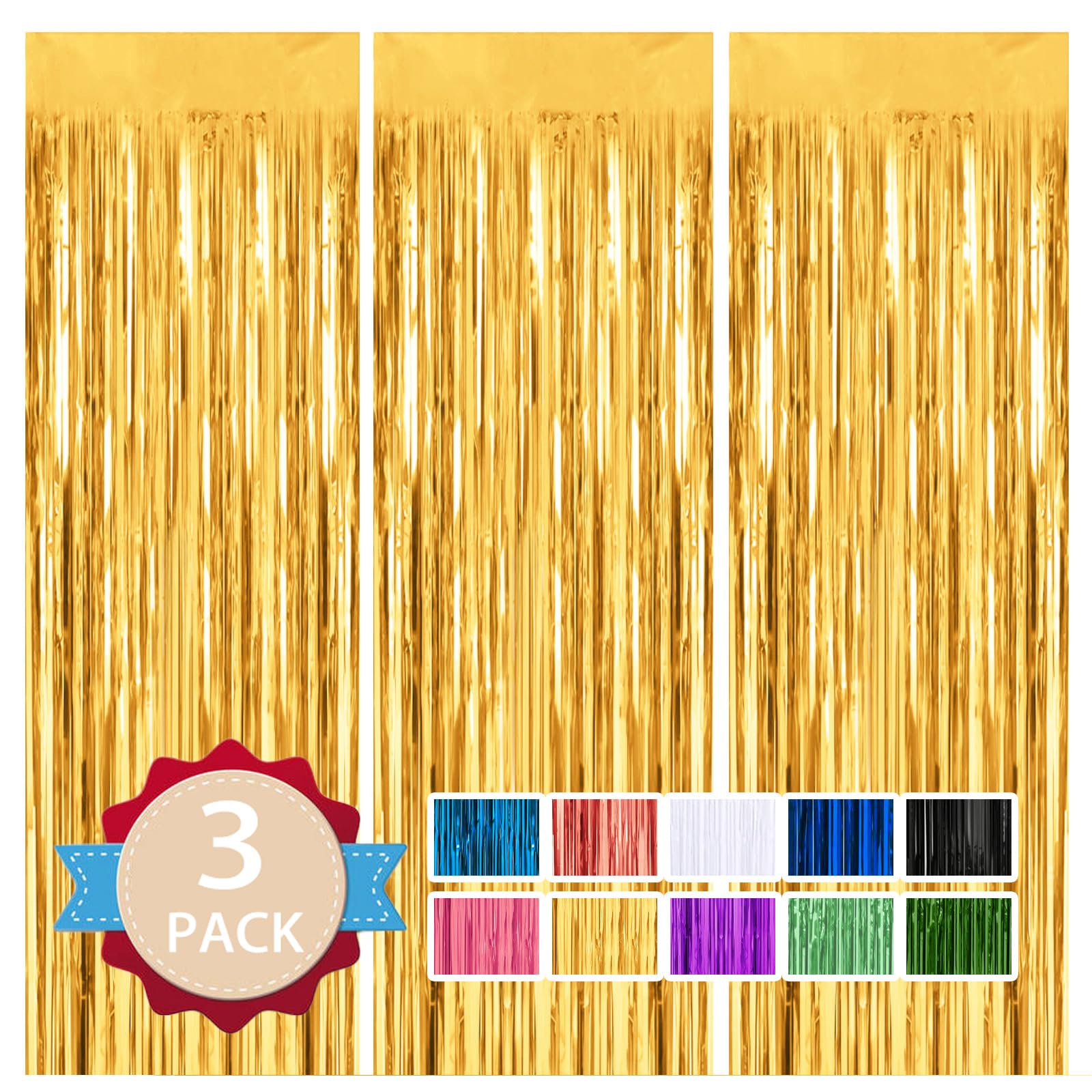 3 Pack 3.3 Ft X 9.9 Ft Gold Tinsel Curtain Party Backdrop Decorations, Metallic Foil Fringe Backdrop Door For Bachelorette Party