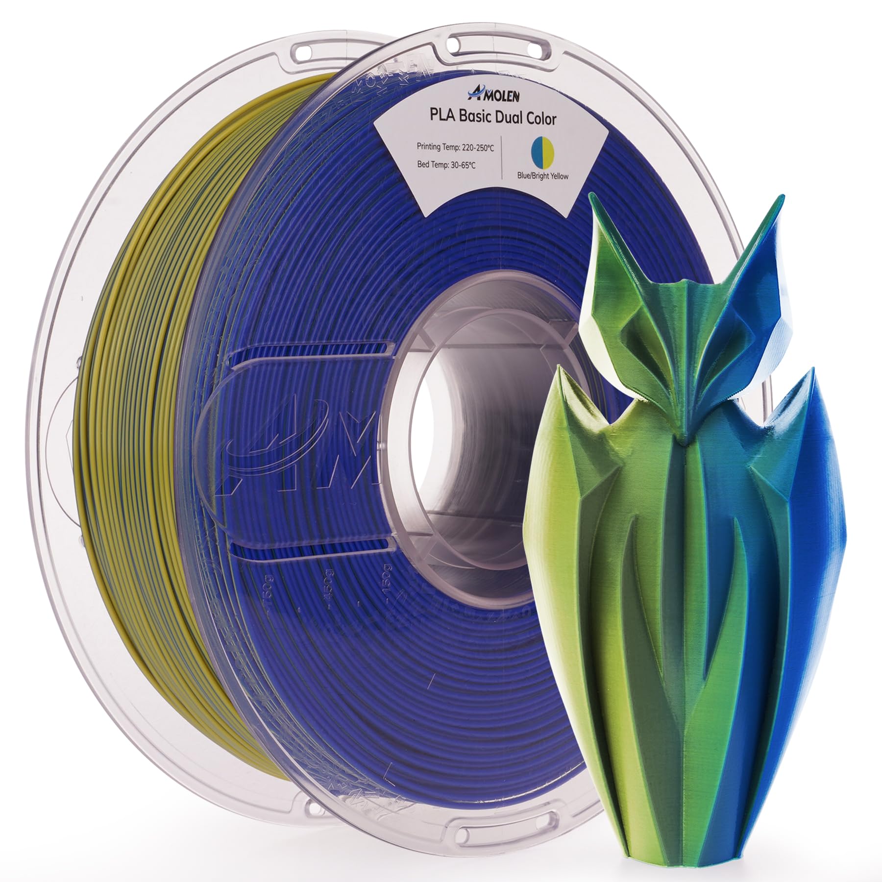 AMOLEN PLA Filament 1.75mm Dual Color Blue & Bright Yellow, True High Speed 600mm/s 3D Printer Filament, Dimensional Accuracy +/