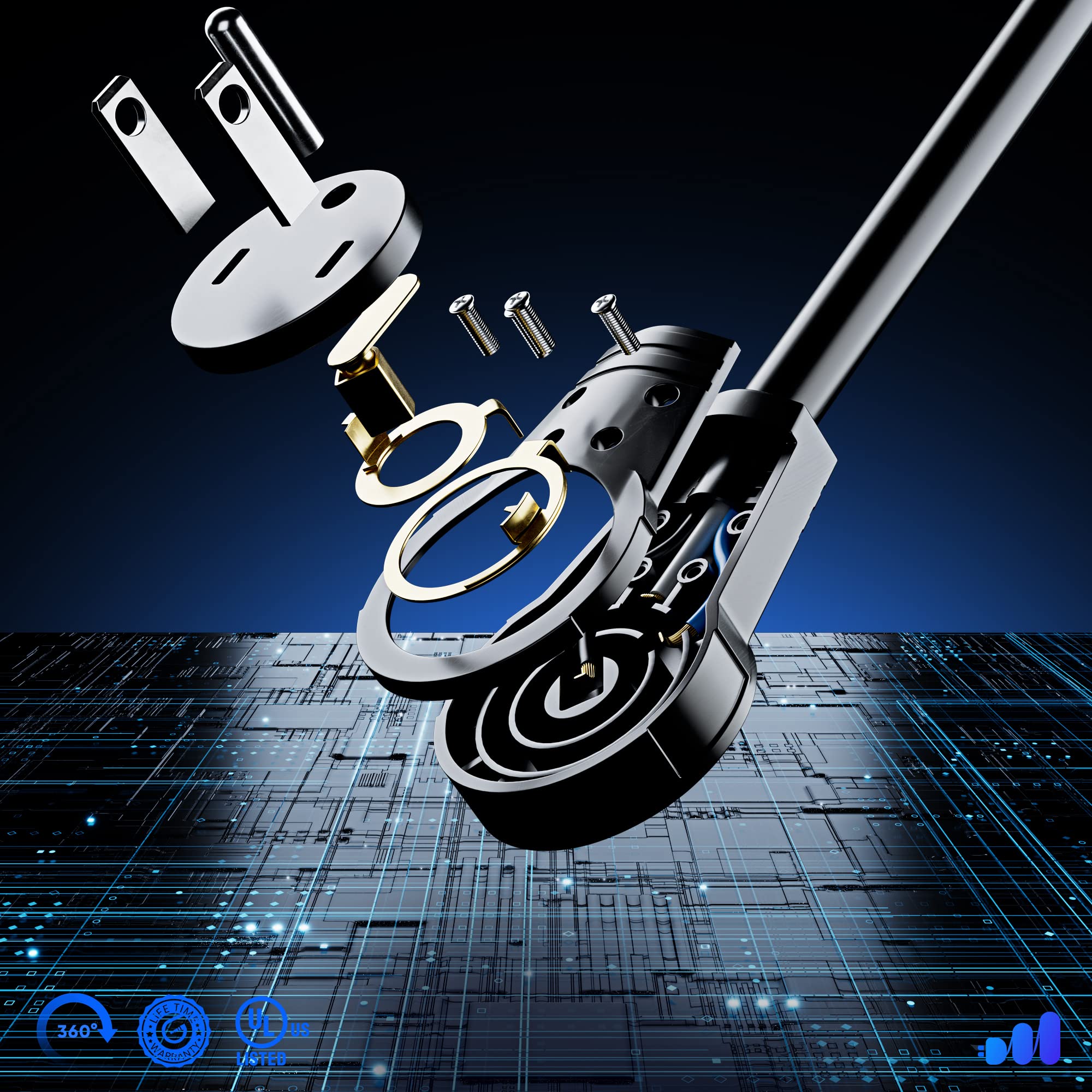 Maximm Cable 15 Feet 14Awg 360 Rotating Flat Plug Extension Cord/Wire, 3 Prong Grounded Wire, Heavy Duty Extension Cord   Ul Cer