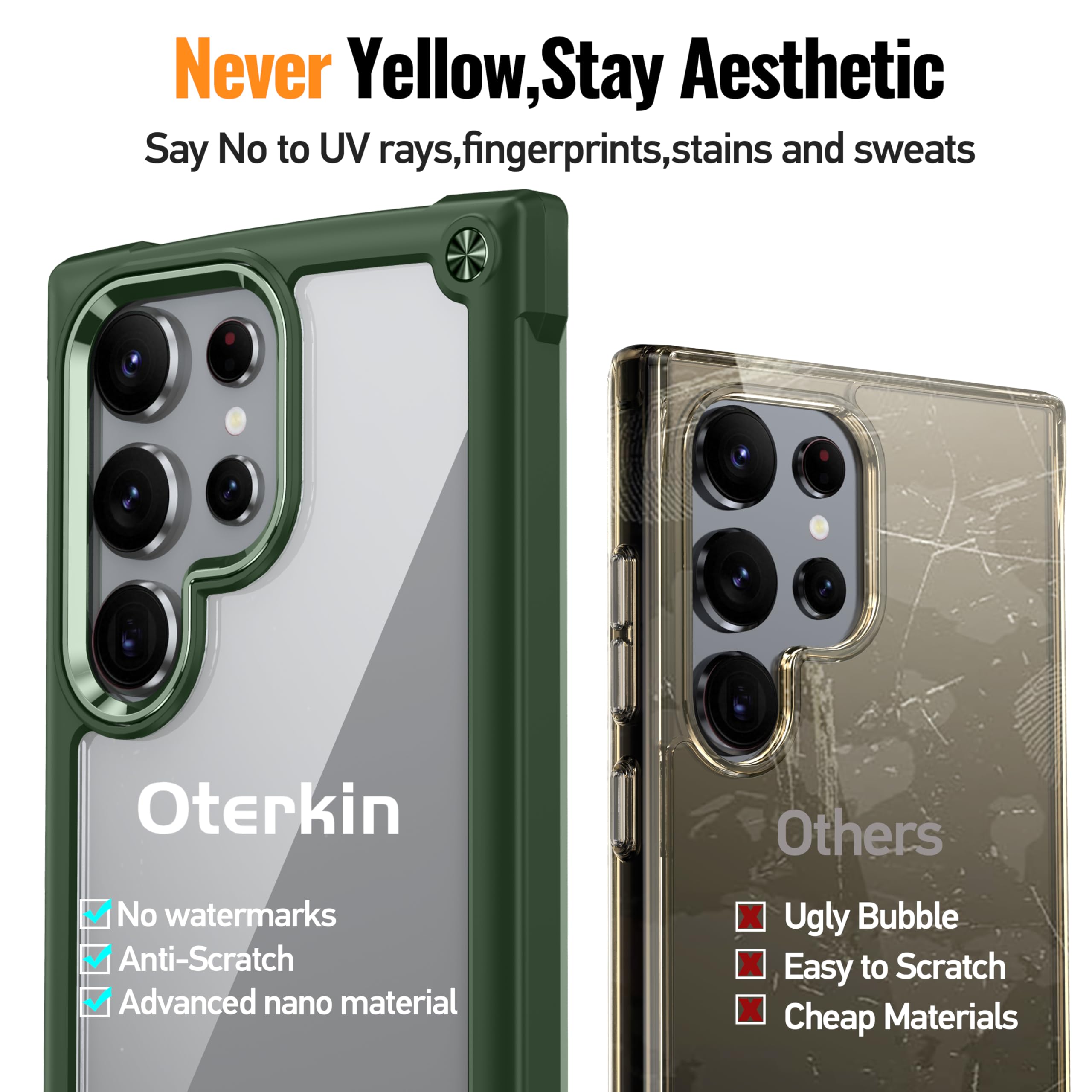Oterkin For Samsung Galaxy S24 Ultra Case Clear, [20X Anti Yellowing] S24 Ultra Case With [Built In 4 Airbags][10Ft Military Gra