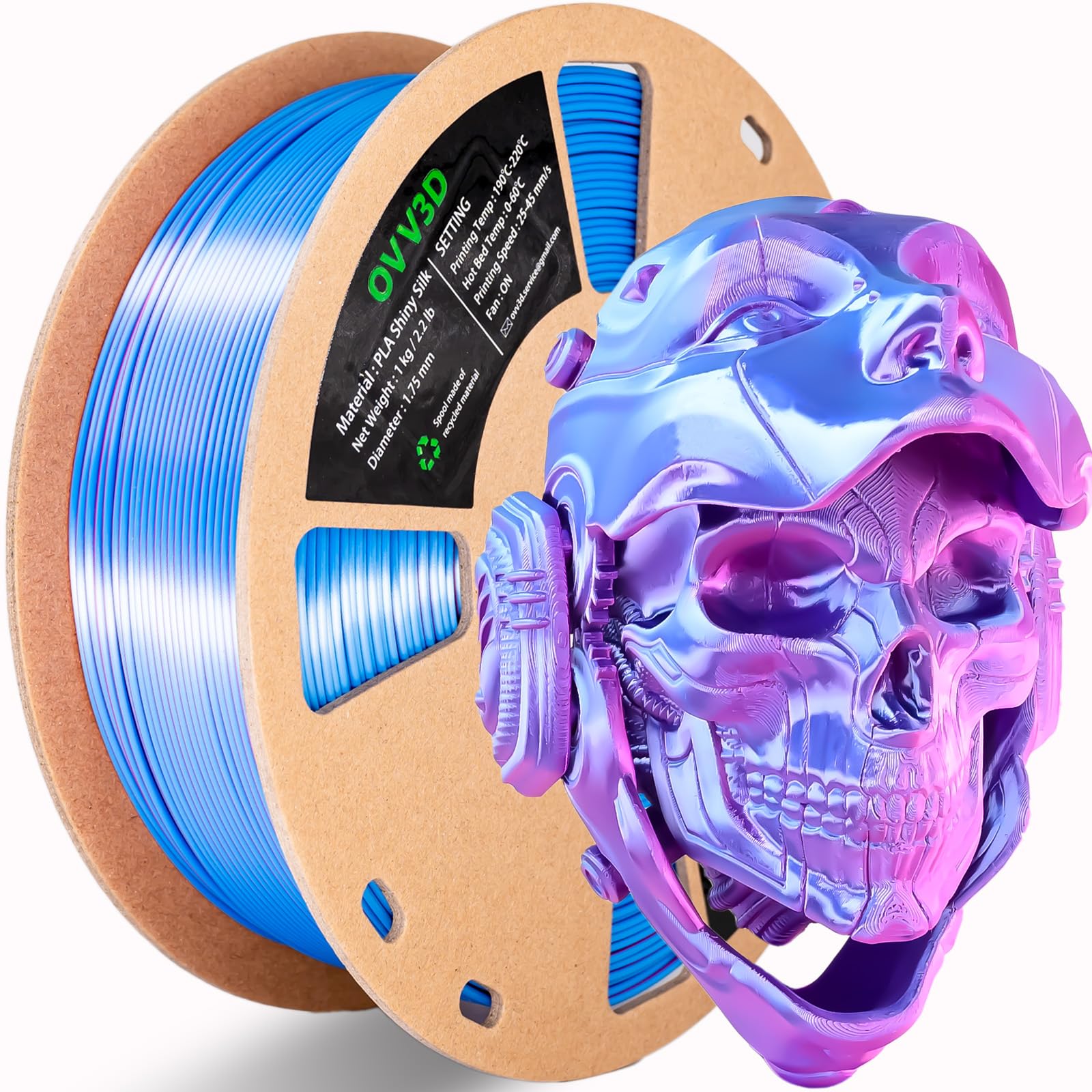 Ovv3D Pla Filament 1.75Mm, Silk Pla Dual Color Filament, Sky Blue And Rose Red Coextrusion Filament, Color Change Every Inch Fil