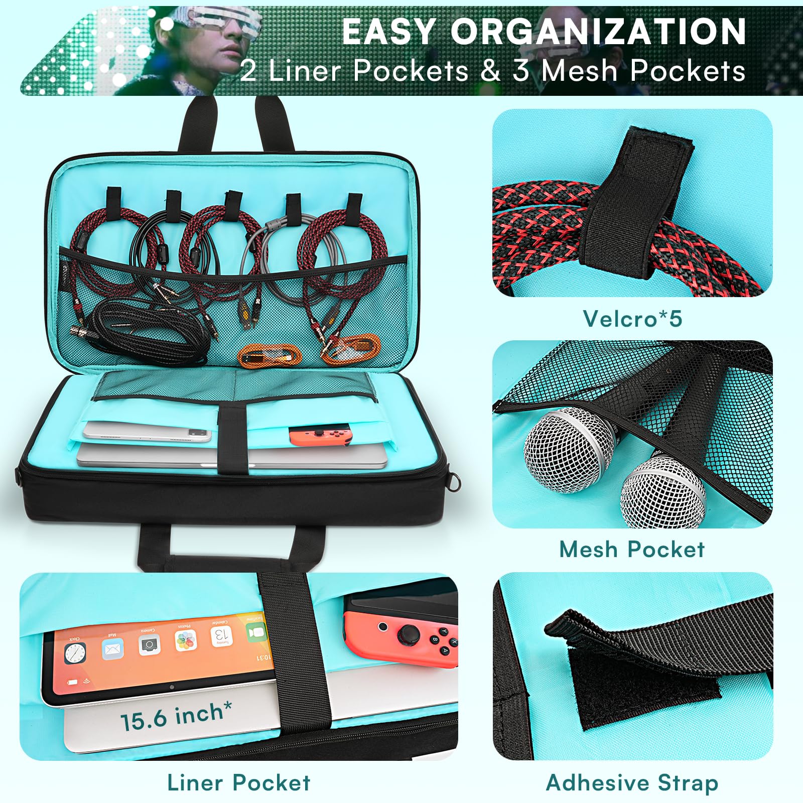 Aurotier Dj Bag For Ddj-Flx4/Ddj 200/Ddj 400/Ddj Rev1, Padded Dj Controller Crossbody Bag With 4 Pockets For 17.3 Inch Laptop, C