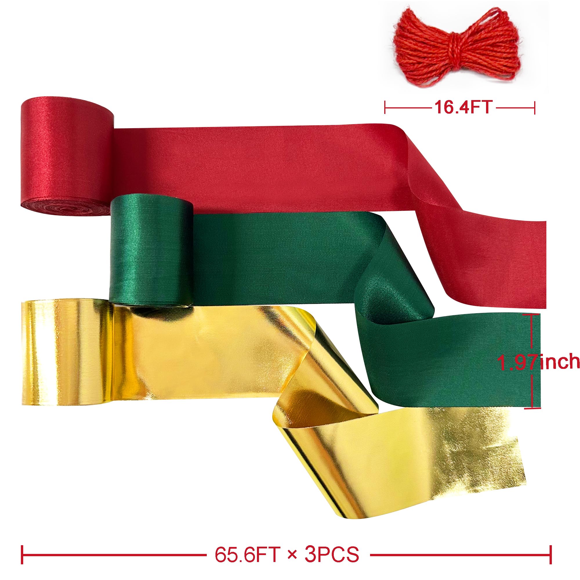 Christmas Party Decoration Red Green Gold Streamer Backdrop 197 Ft  1.97'' Wide Satin Ribbon Fringe Hanging Garland For Merry Ch