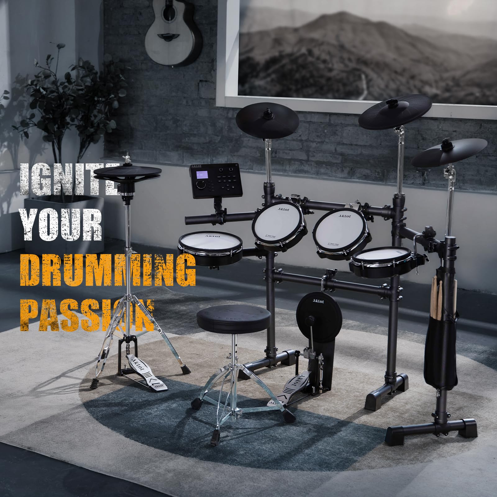 Aklot Expanded-Size Electric Drum Set: 12 Two-Piece Standalone Hi-Hat, Independent Kick Drum And 10 Dual-Zone Snare, 12 Tr