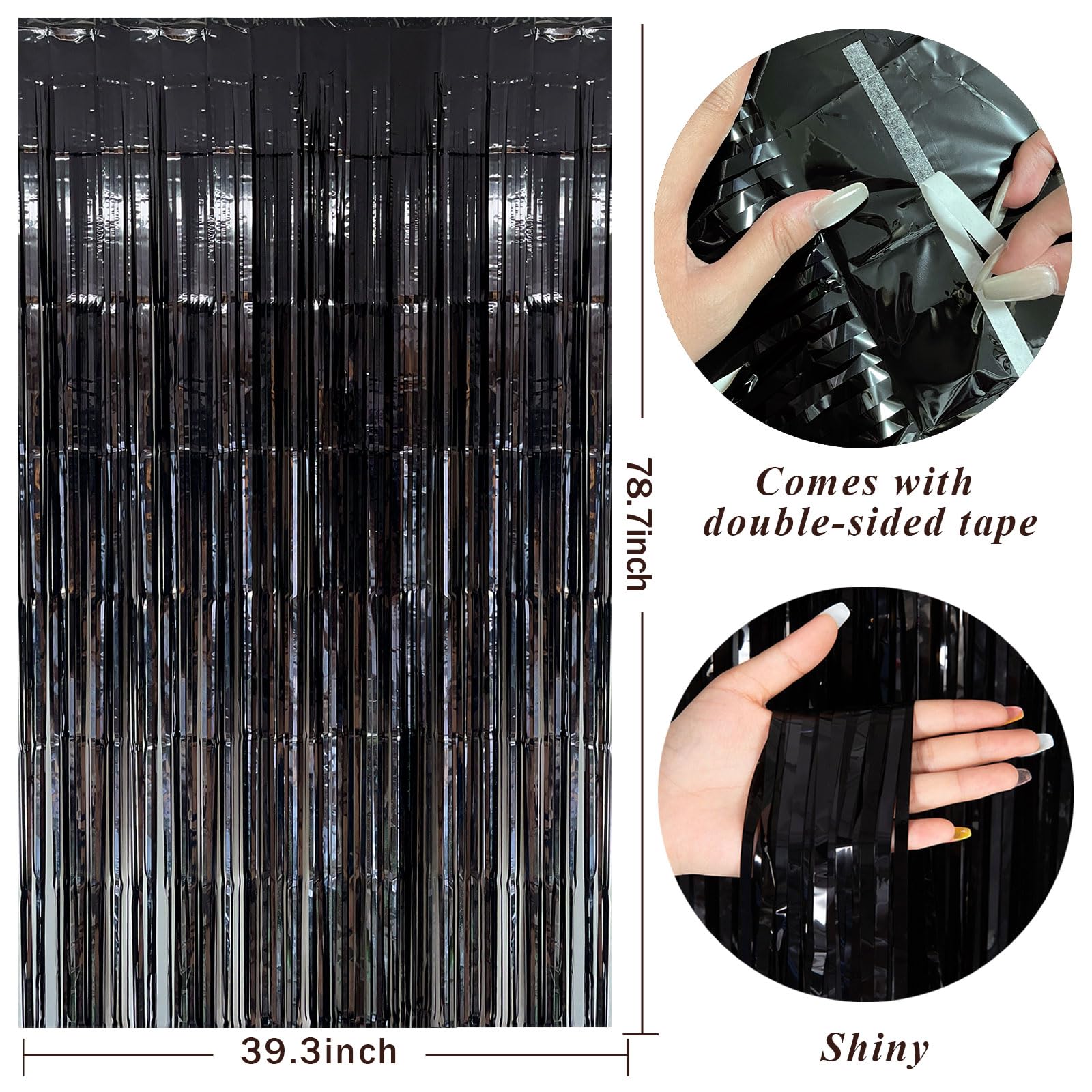 Black Party Streamers Foil Fringe Backdrop Curtains Tinsel Streamers Birthday Party Decorations Fringe Backdrop For Birthday Par