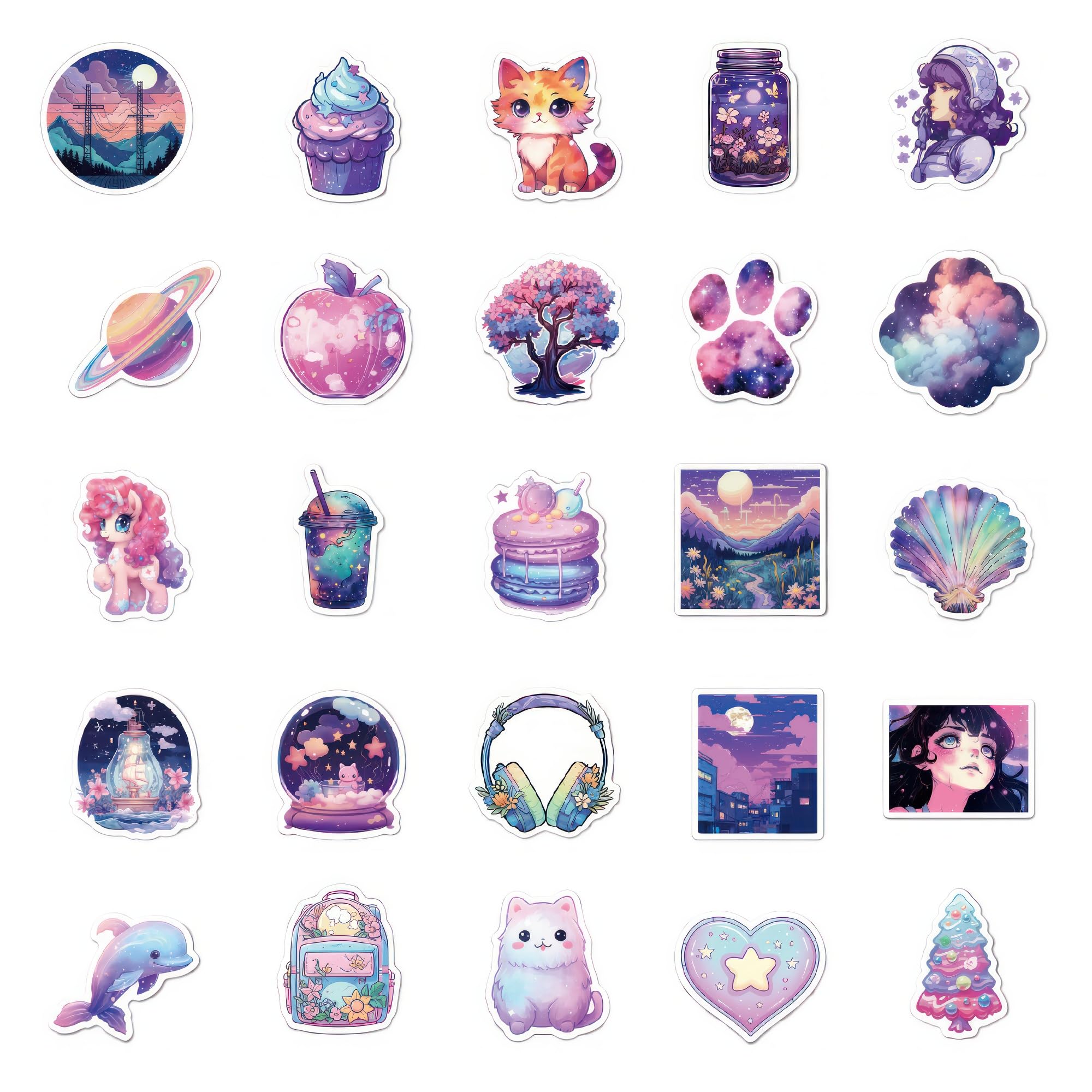 50 Pcs Midnight Magic Fantasy Stickers Kawaii Water Bottle Stickers For Kids Teen Girls Purple Stickers Aesthetic Cute Stickers