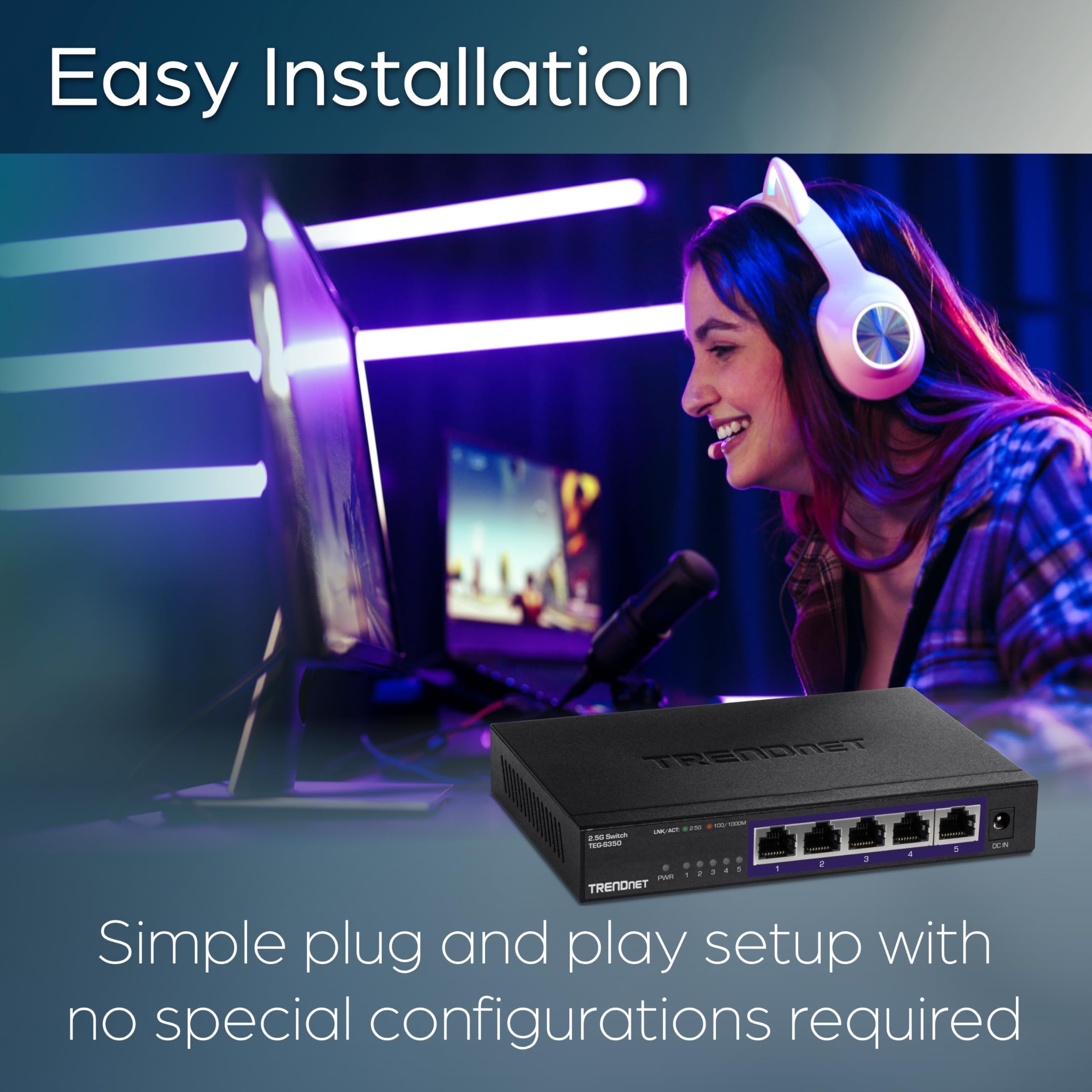 Trendnet 5 Port Unmanaged 25G Switch, 5 X 25Gbase T Ports, 25Gbps Switching Capacity, Backwards Compatible With 10 100 1000Mbps