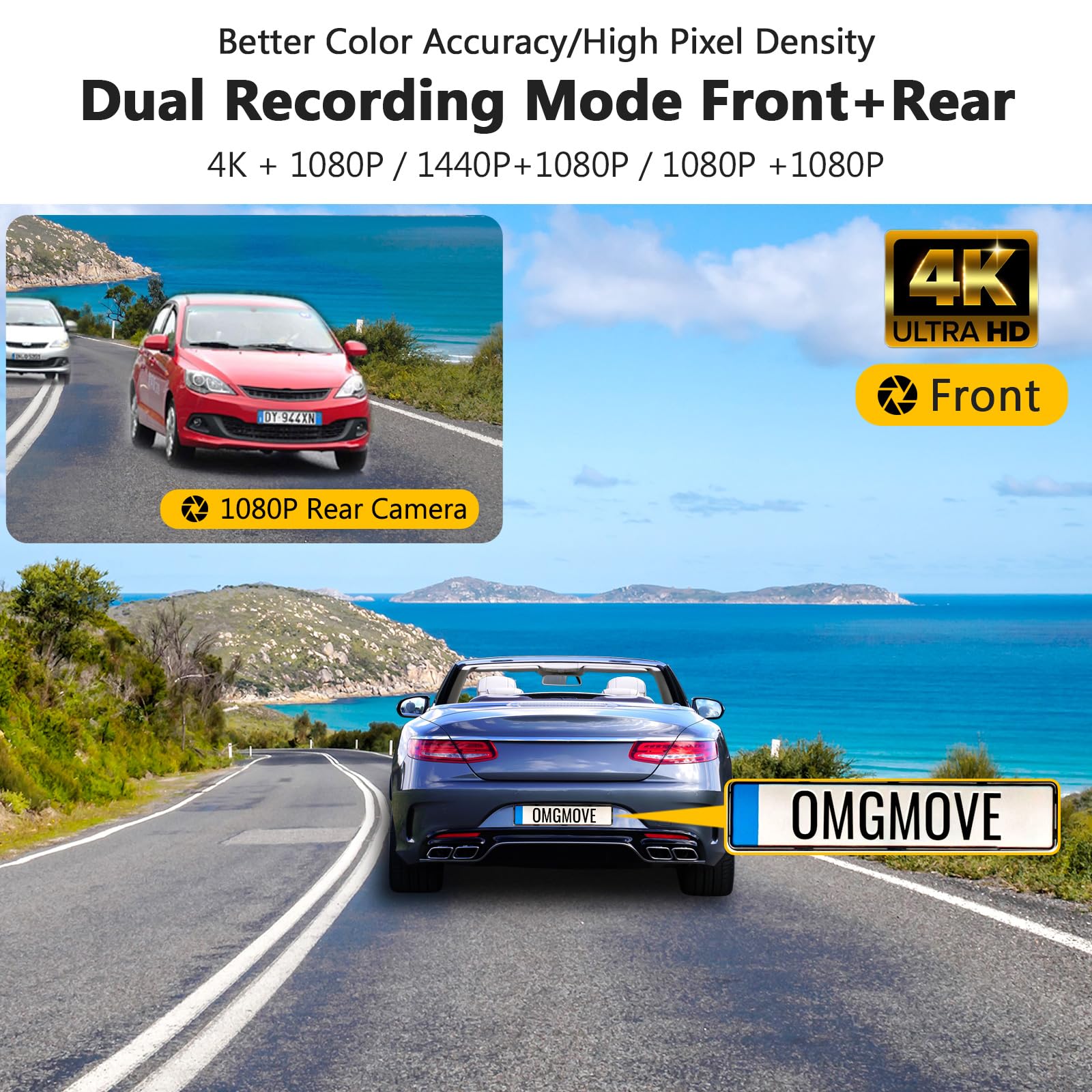 Z Edge Z3D 4K Front And Rear Dash Cam With Wifi, Gps, Dual Cam, Car Dvr, Night Vision, Parking Mode, G Sensor, Loop Recording