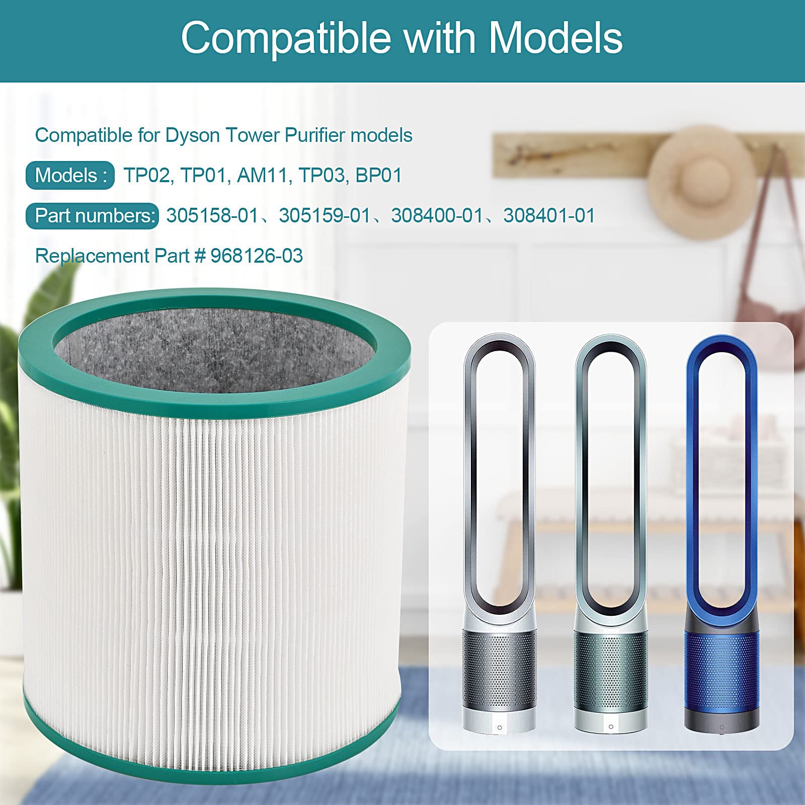 2 Pack Dyson Tp02 Air Purifier True Hepa Filters Replacement For Dyson Pure Cool Link Tp01, Tp02, Tp03, Am11, Bp01 Tower Air Pur