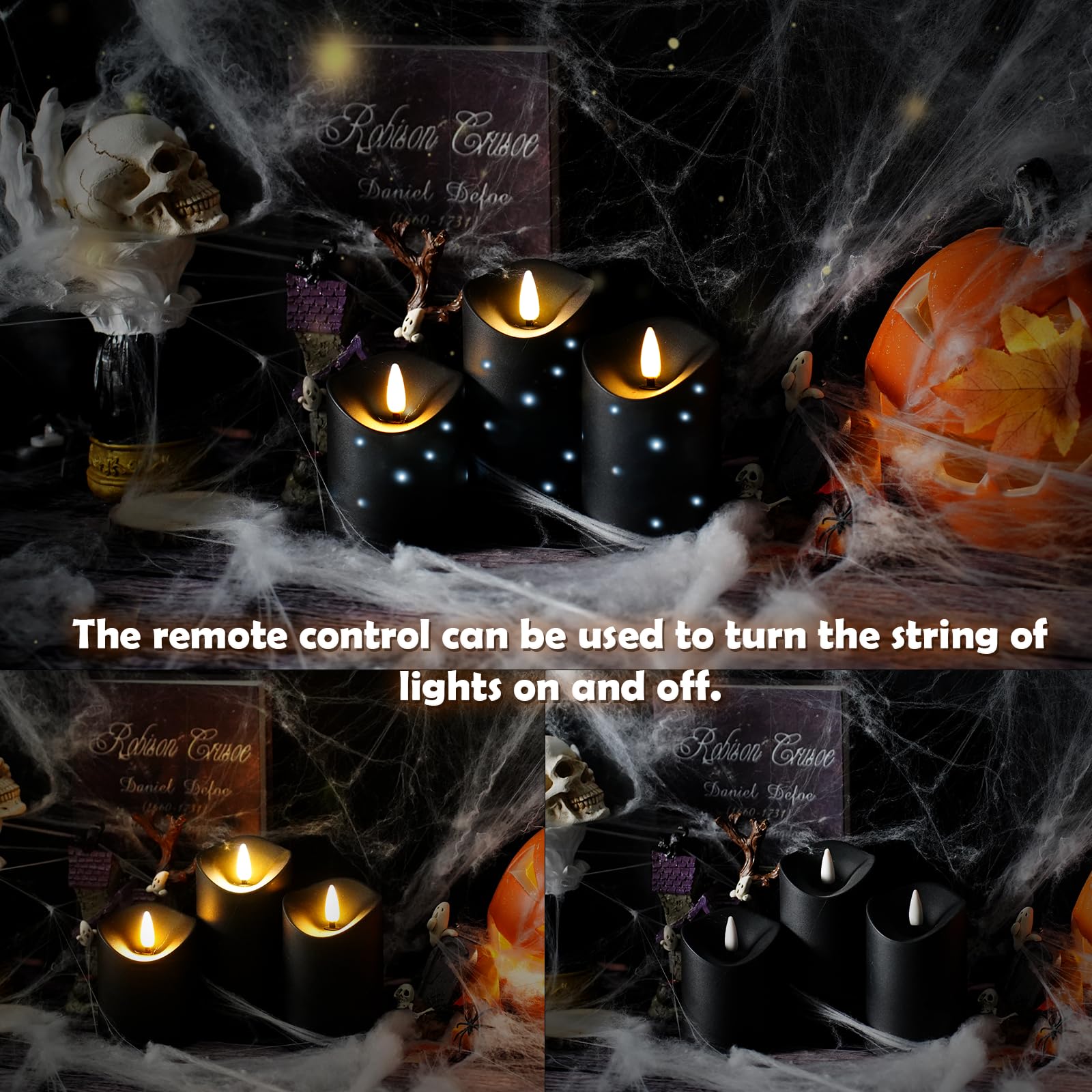 Kakoya Outdoor Waterproof Flickering Flameless Candles With Embedded Star String,2Pcs Led Pillar Candles Battery Operated With R