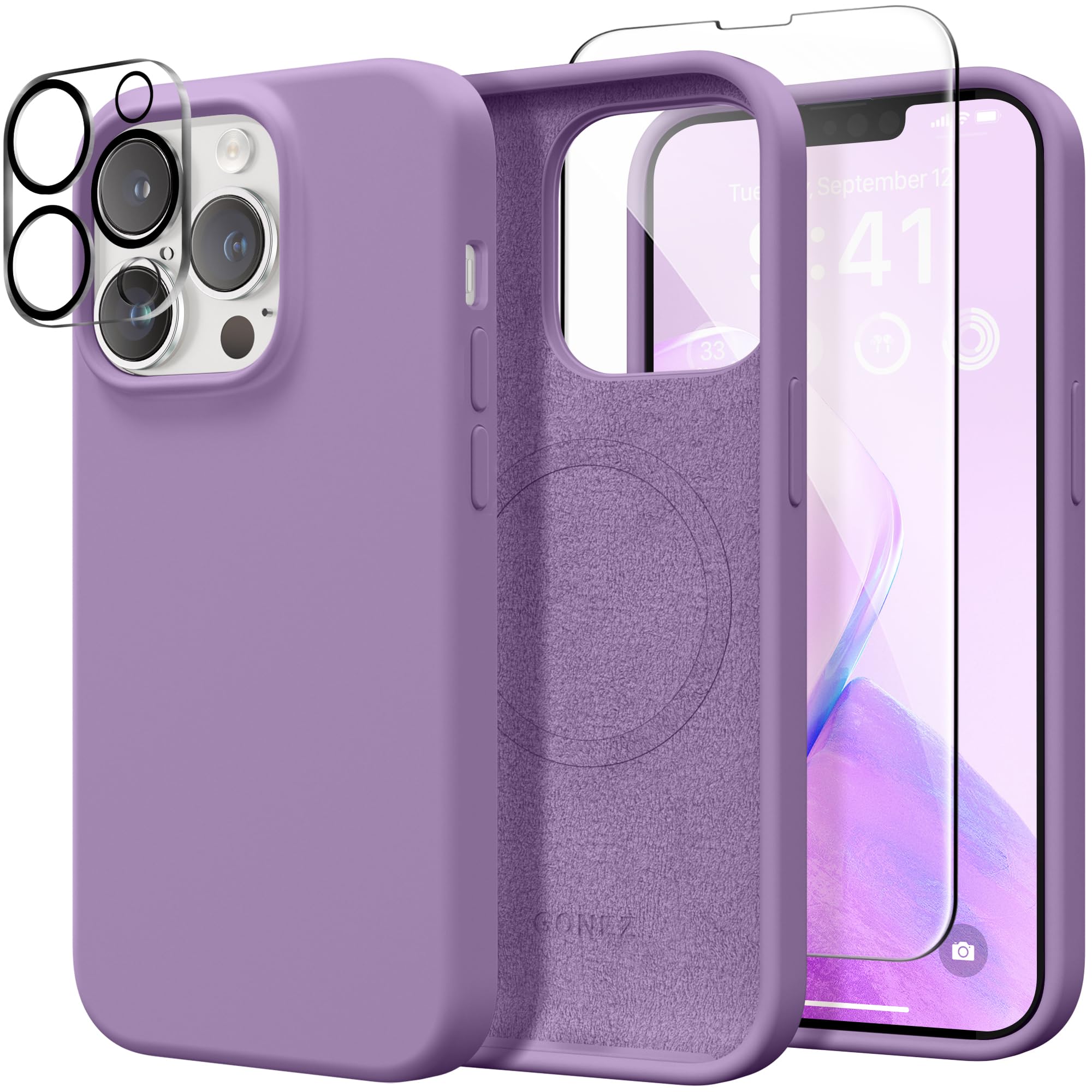 Gonez Magnetic Silicone For Iphone 13 Pro Max Case, [Compatible With Magsafe] [2X Screen Protector + 2X Camera Lens Protector],