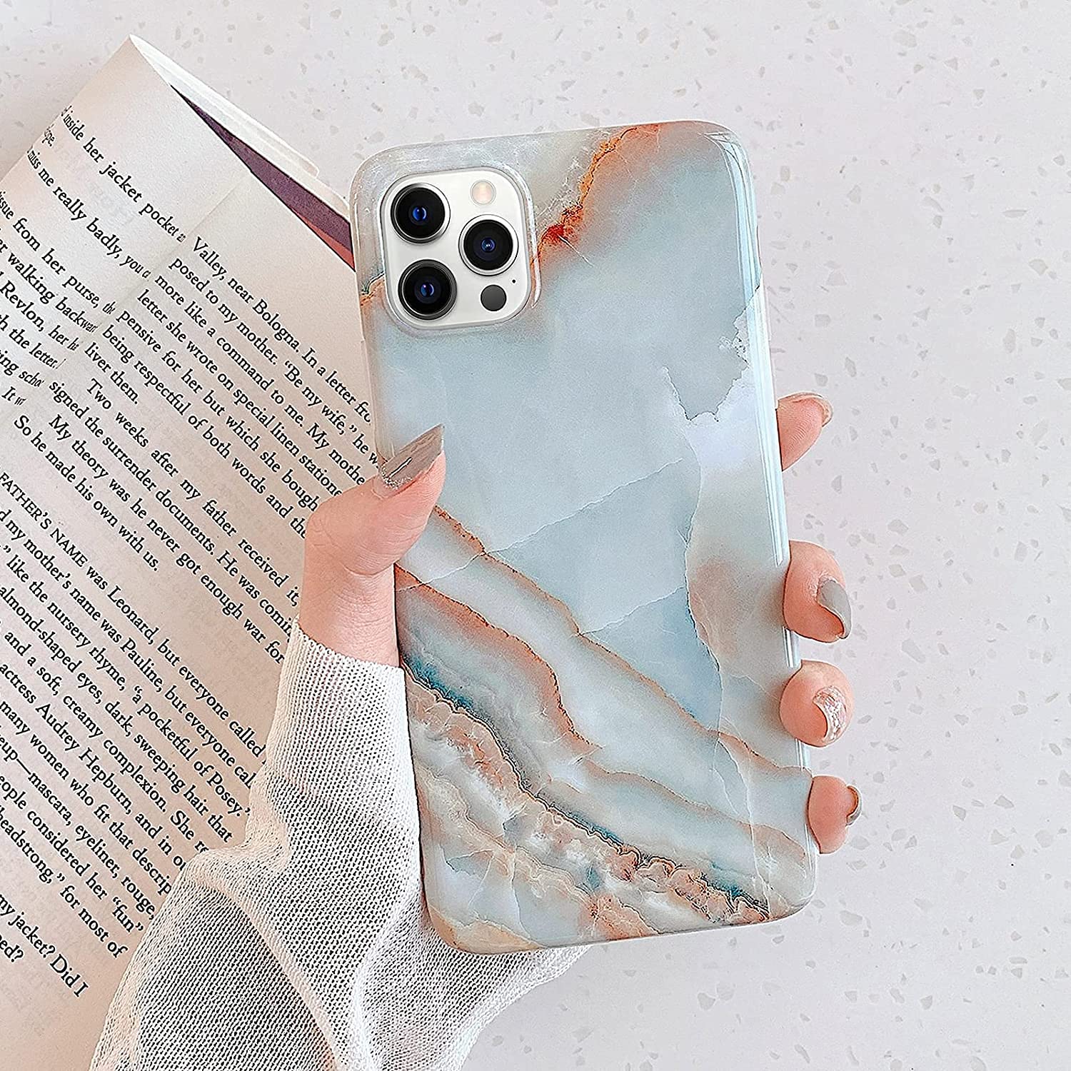 J.West Case Compatiable With Iphone 13 Pro Max 6.7 Inch,Unique Grey Marble Print Pattern Agate Slice Stone Design Soft Tpu Slim