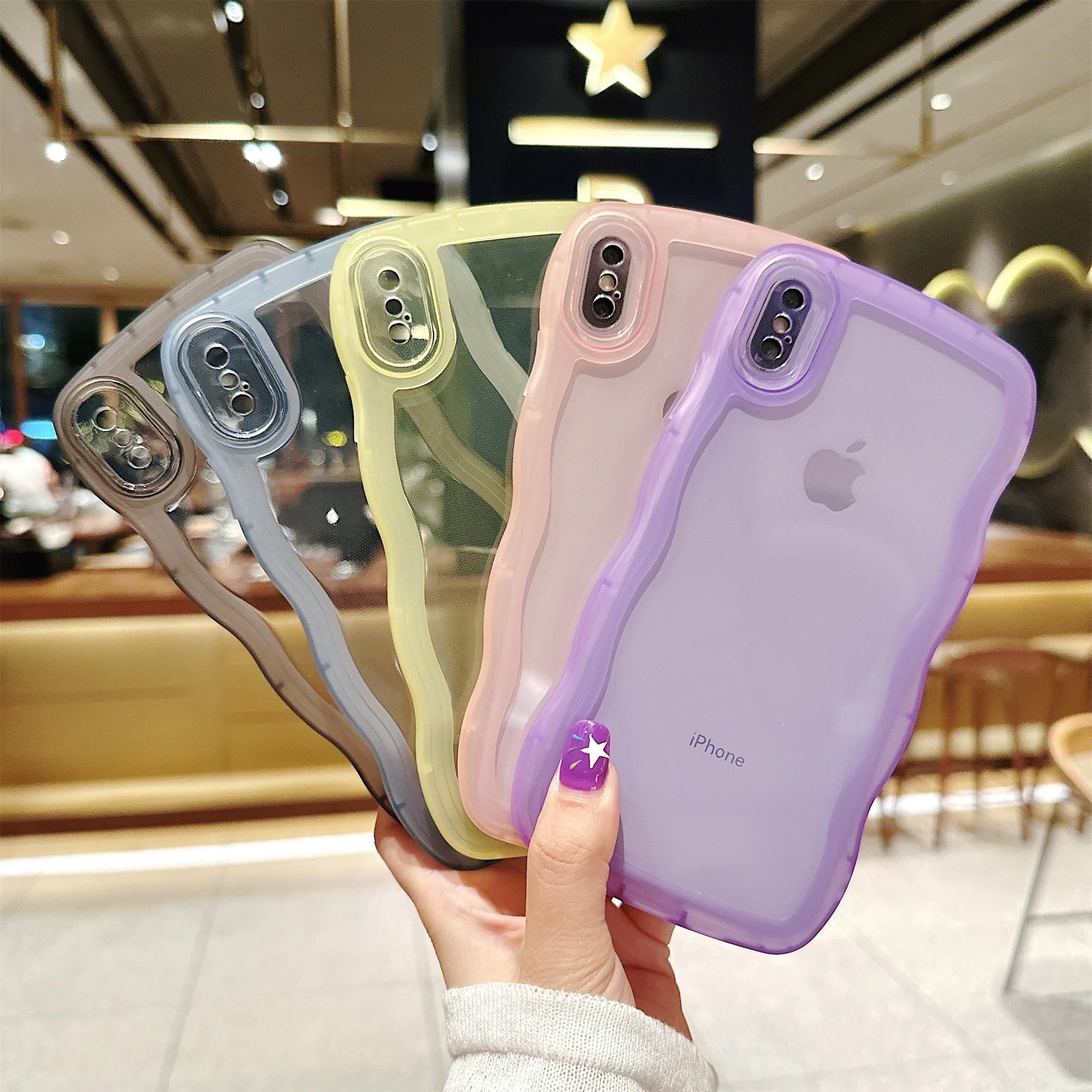 Skylmw Compatible With Iphone X/Xs Case 5.8'', Cute Kawaii Curly Wave Frame Shape Soft Silicone Shockproof Protective Phone Cove