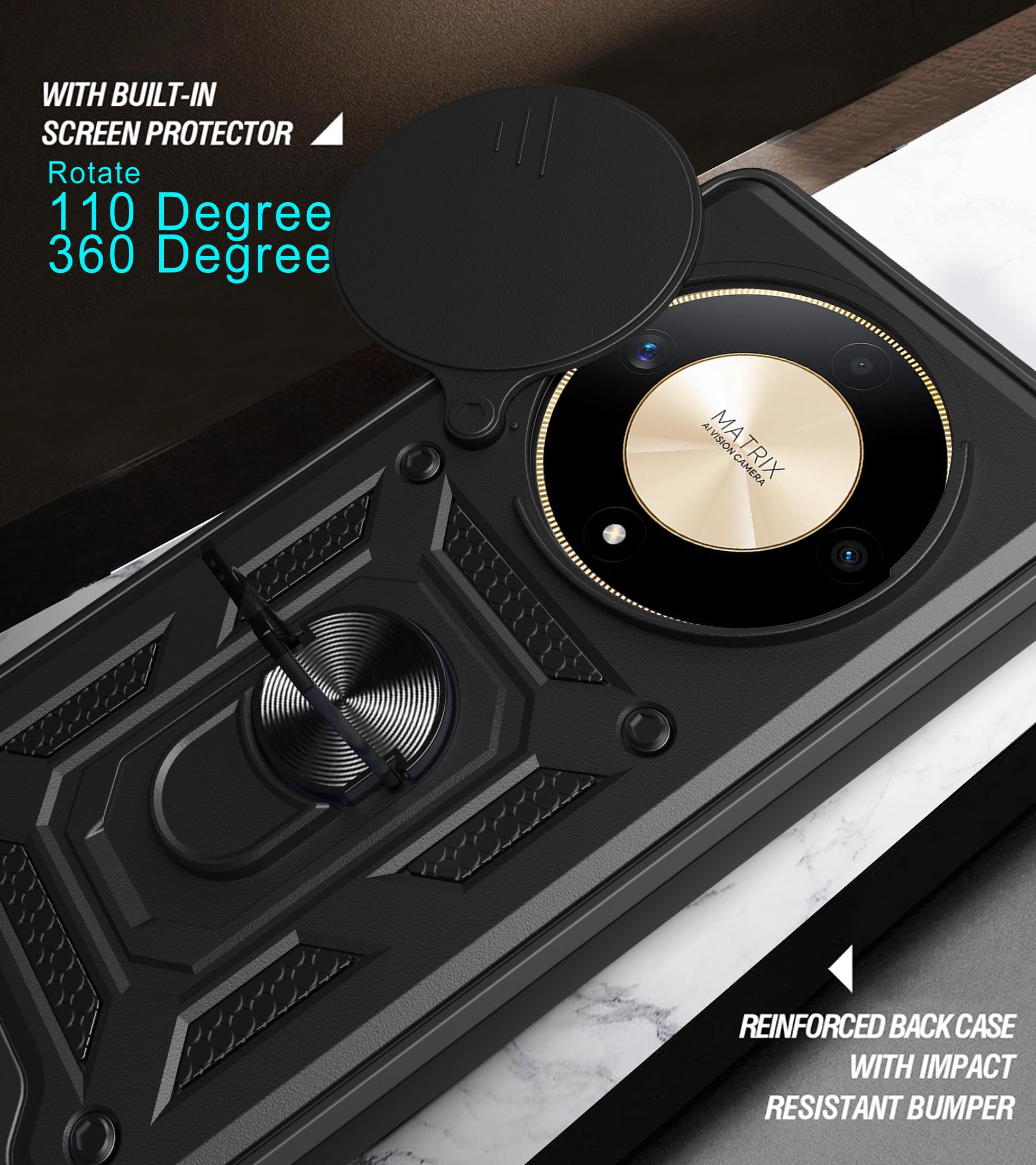 Kukoufey Compatible With Honor Magic5 Pro Case Cover,With Slide Camera Lens Cover Compatible With Honor Magic 5 Pro 5G Pgt An10