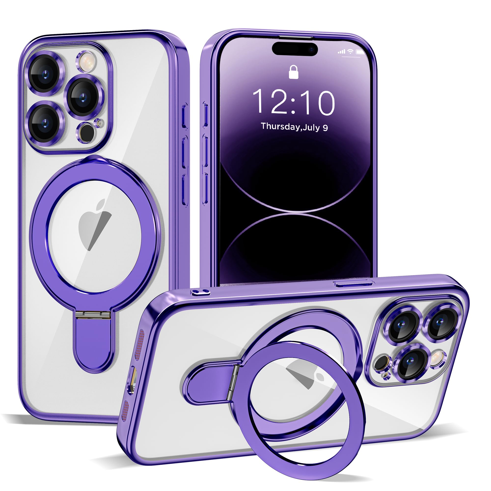 ETPESOK Compatible with iPhone 14 Pro Case with Magnetic Ring Stand [Compatible with Mag-Safe] [Full Camera Lens Protector] Plat