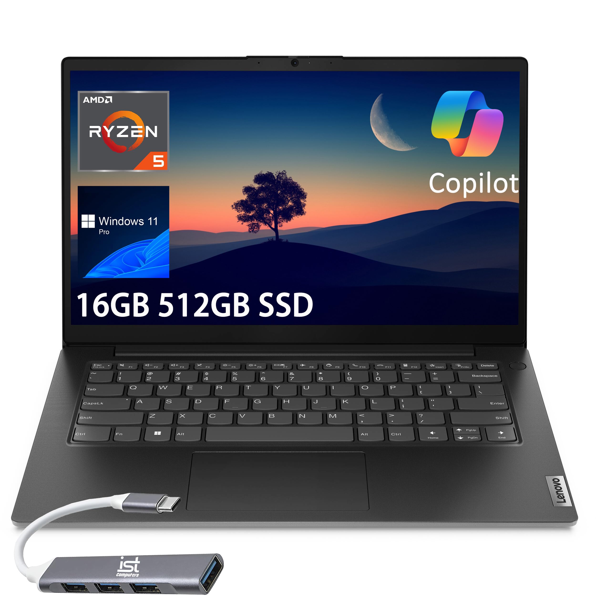 Lenovo V14 Laptop (14 FHD Anti-Glare, 6-Core AMD Ryzen 5 (> i5-1135G7), 16GB RAM, 512GB SSD) for Business & Home & Student, Thin