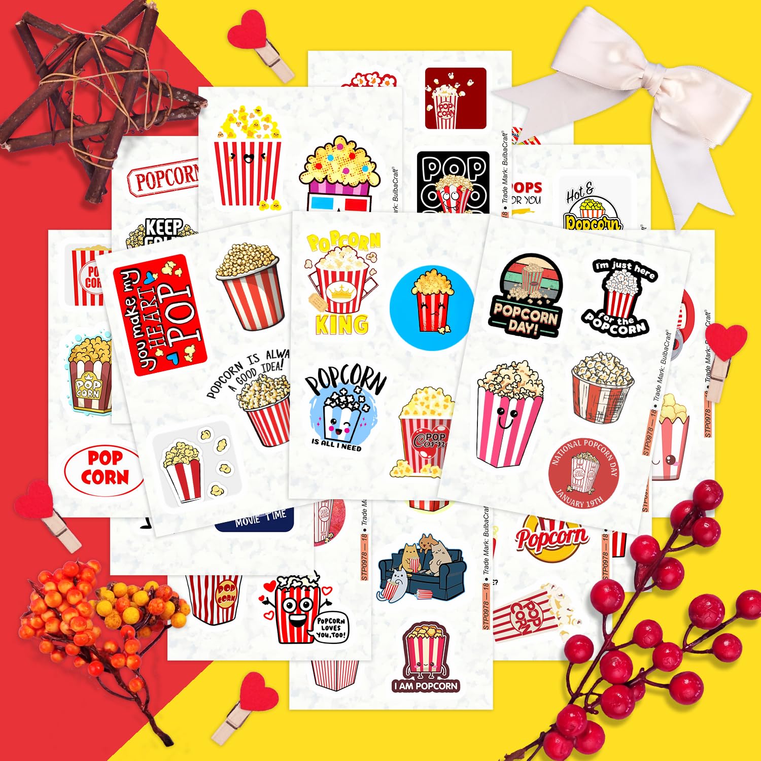 Popcorn Stickers For Water Bottle And Laptop   Popcorn Party Favors & Decorations, Waterproof Vinyl Decals, Movie Night And Snac