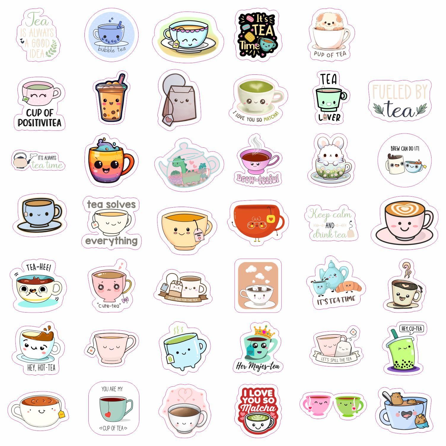 Cute Tea Cup Stickers, Tea Stickers For Water Bottle And Laptop   Tea Cup Party Favors & Decorations, Waterproof Vinyl Drink Dec