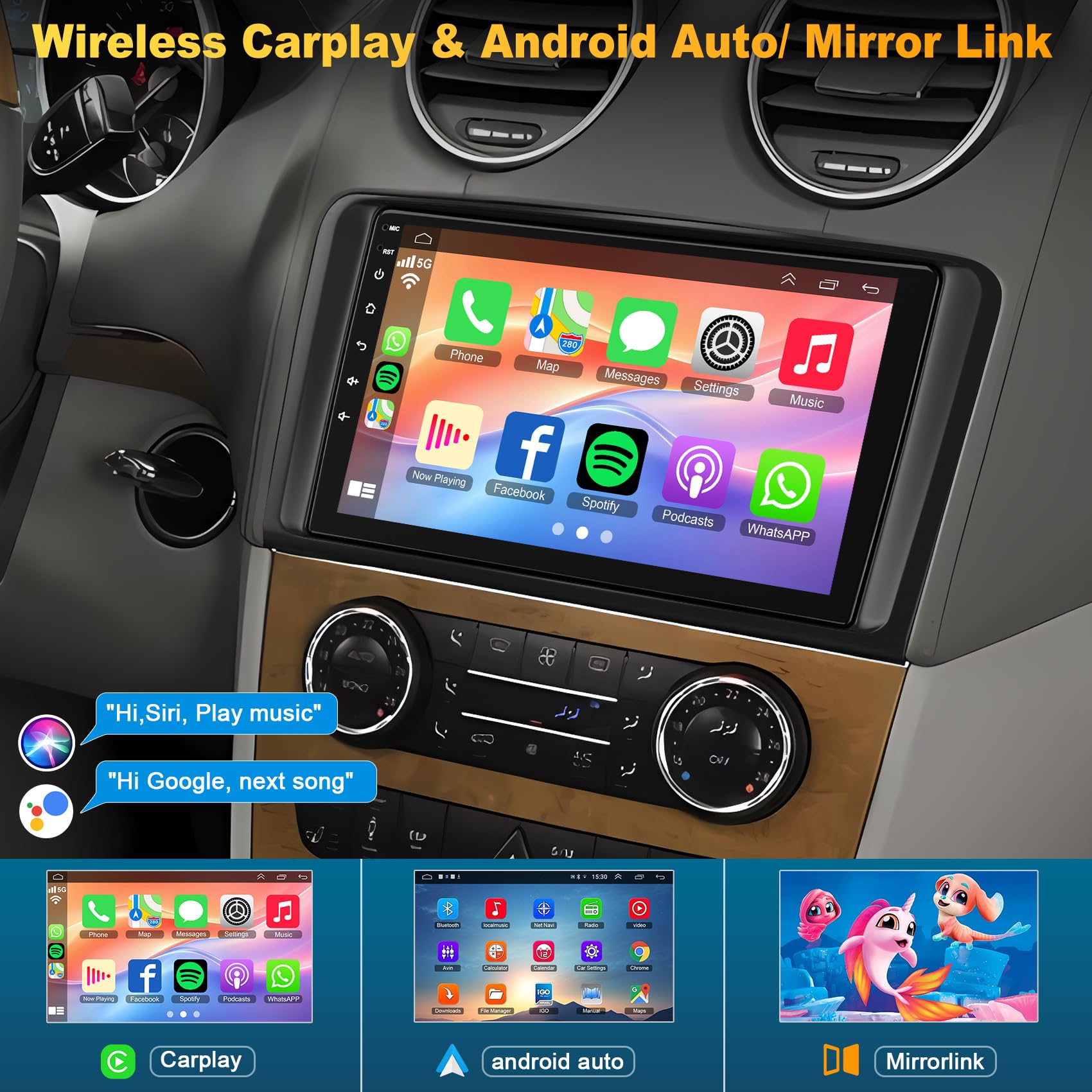 4G+64G Car Radio For Mercedes Benz Ml Gl Ml350 Gl320 X164 2005-2011, Support Wireless Carplay/Android Auto 9'' Android 13 Ips To