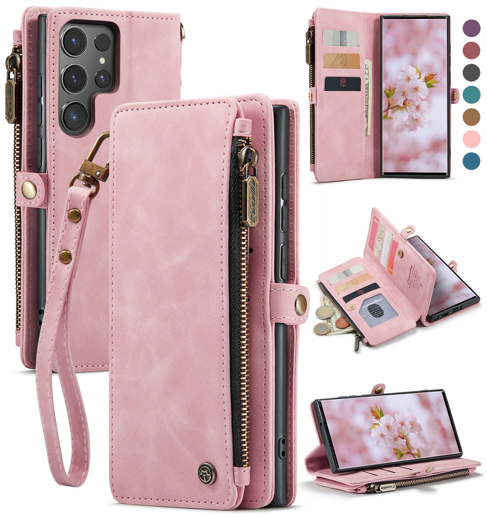 Defencase For Samsung Galaxy S22 Ultra Case, For Samsung S22 Ultra Wallet Case For Women Men, Pu Leather Magnetic Flip Strap Wri