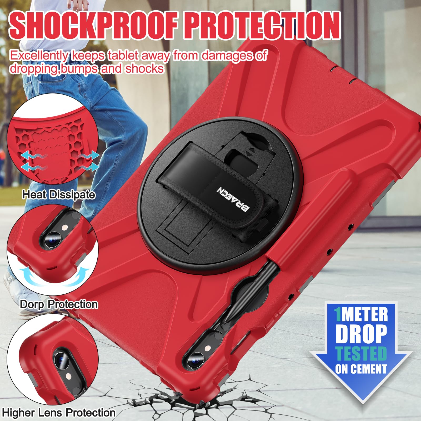 Braecnstock For Samsung Galaxy Tab S9 Fe/S9/S8/S7 5G Case 10.9''/11'' 2023/2022/2020 Shockproof Protective Galaxy Tab S9 Fe/S9/S