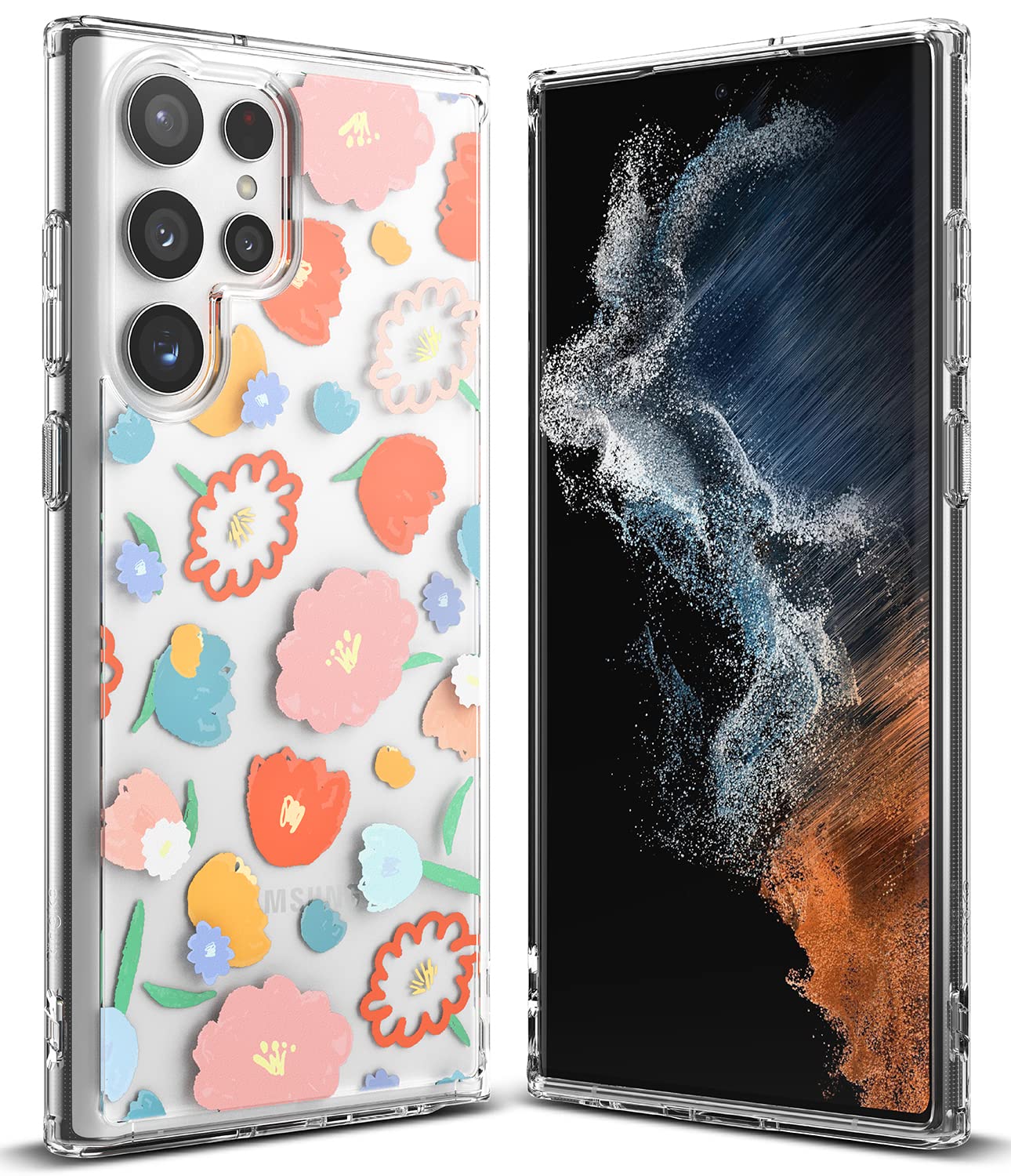 Ringke Fusion Design Compatible With Samsung Galaxy S22 Ultra 5G Case (2022), Clear Hard Back With Flowers Girls Women Design Pr