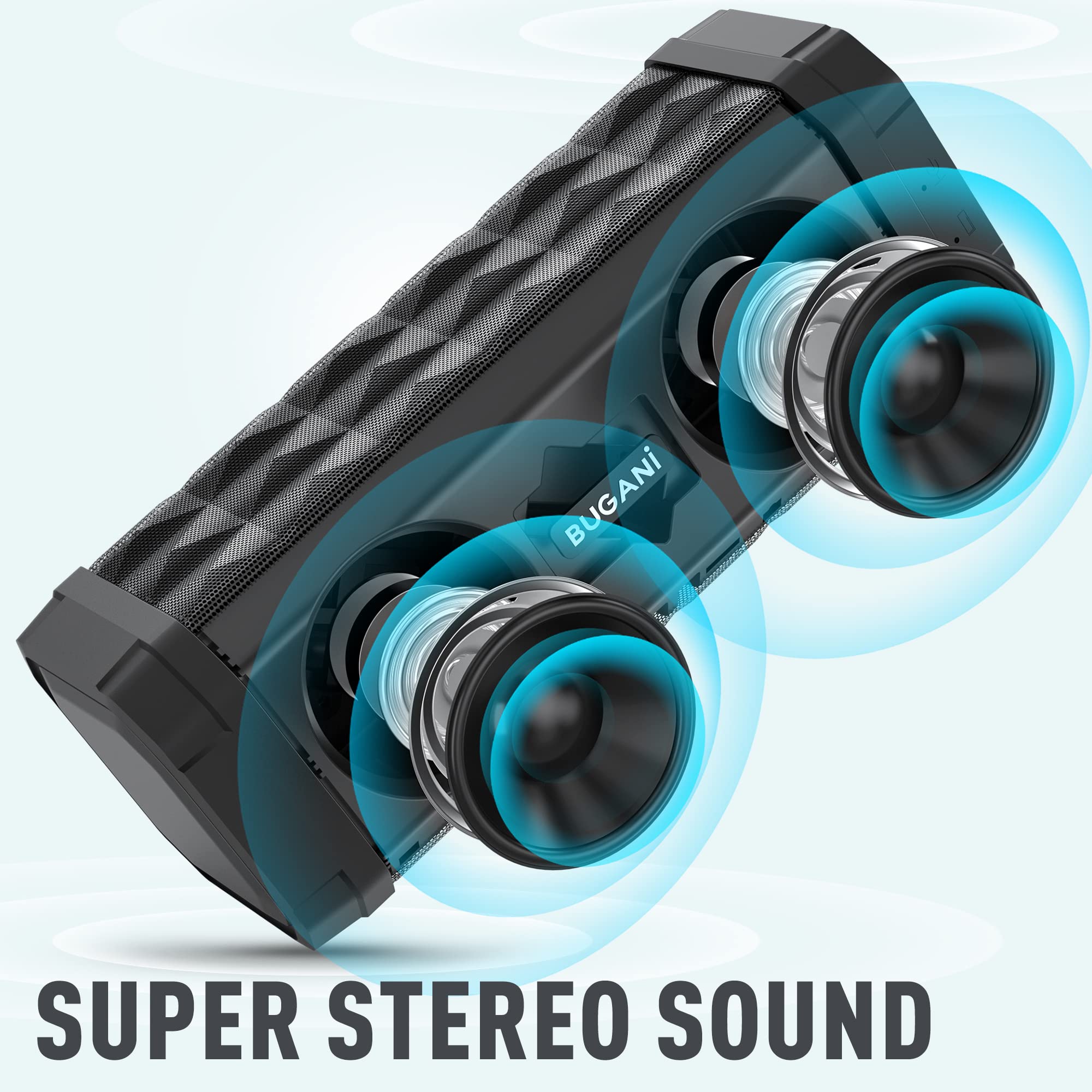 Bugani Bluetooth Speakers, Portable True Wireless Speakers, Tws Pairing With Loud Stereo Sound,Ipx5 Waterproof Built In Mic, 24H