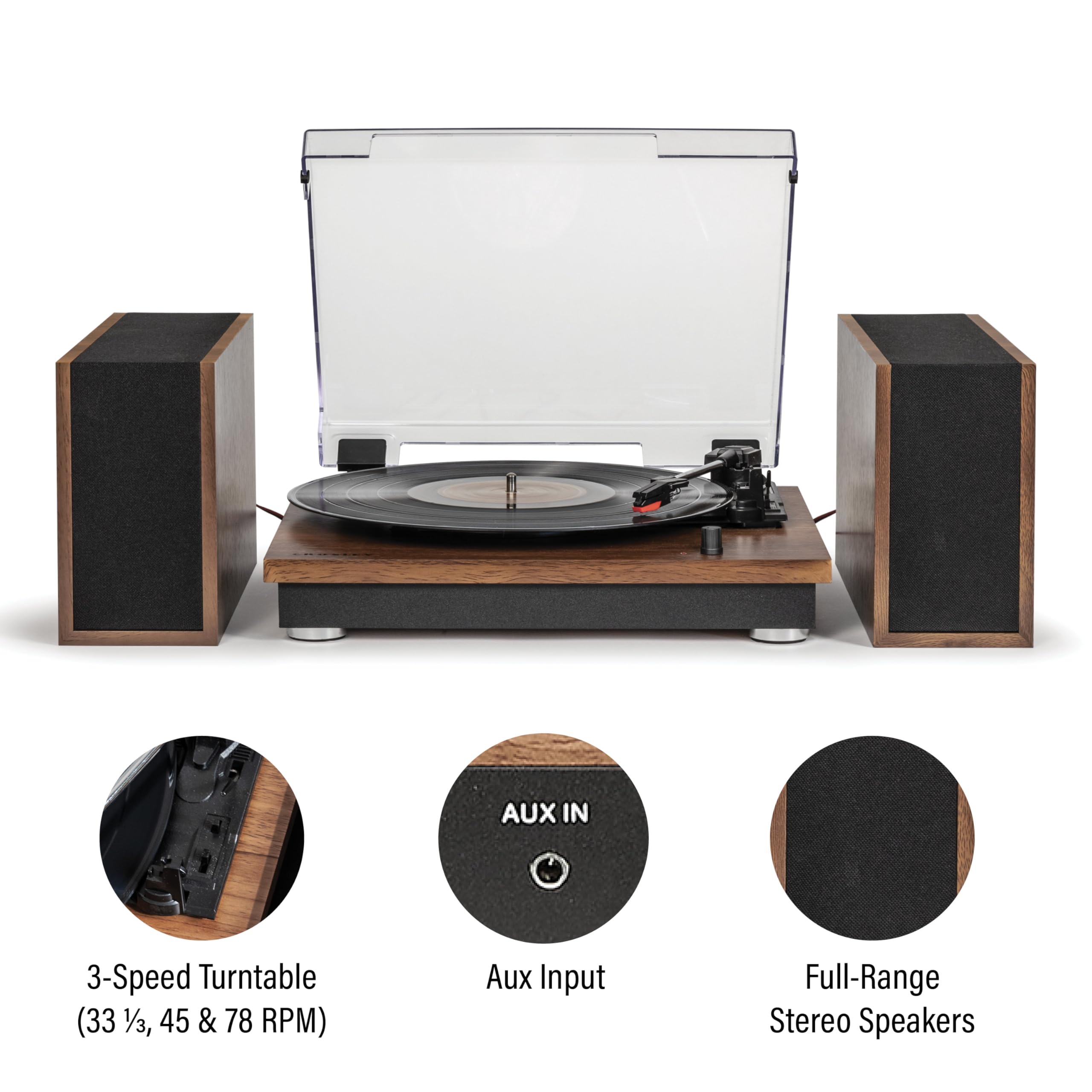 Crosley Cr7502A-Wa Riff 3-Speed Bluetooth Vinyl Record Player Turntable With Matching Stereo Speakers And 6 Modular Layouts, Wal
