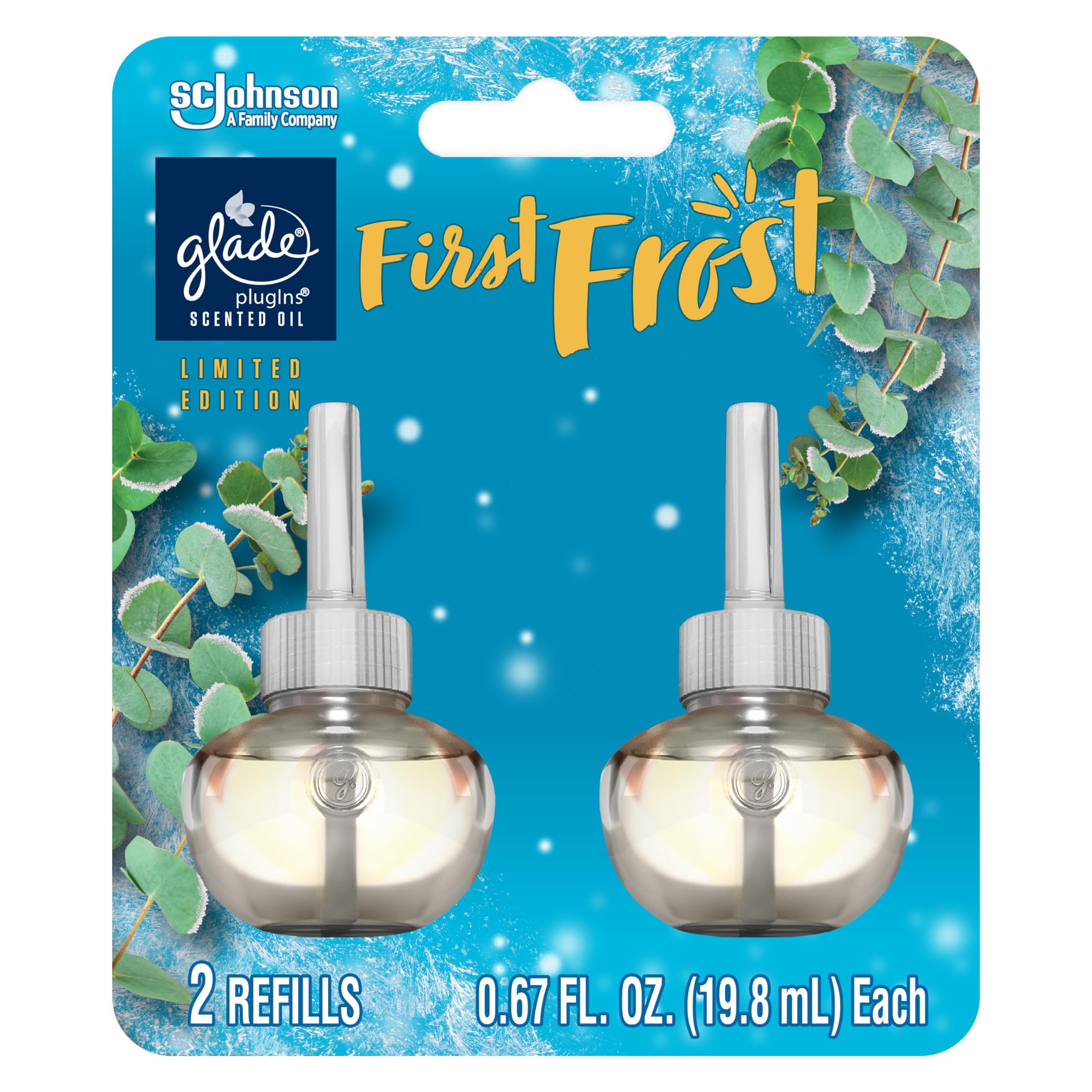Glade Plugins Refills Air Freshener, Scented And Essential Oils For Home And Bathroom, First Frost, 1.34 Fl Oz, 2 Count