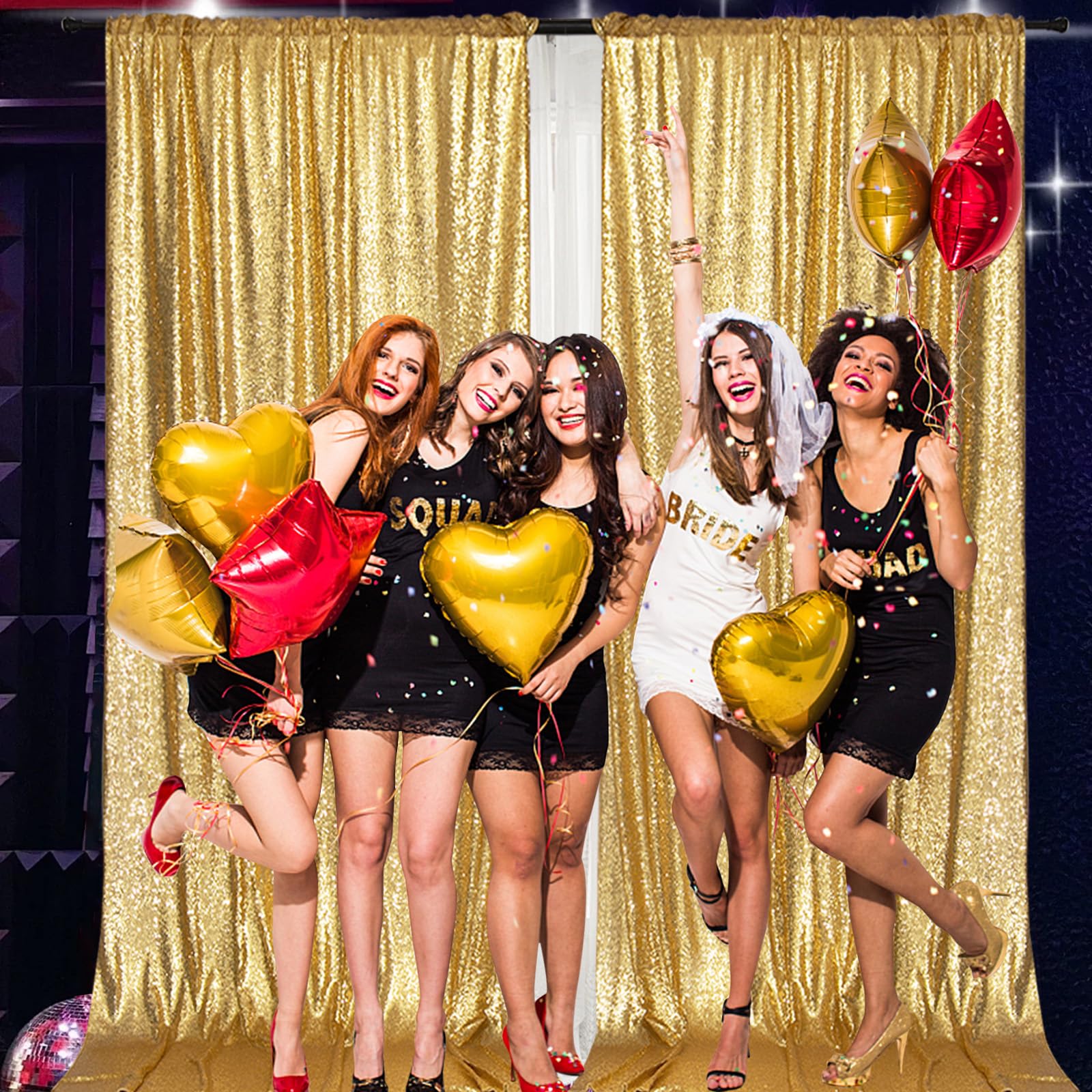 Partydelight 2 Panels Gold 5Ft X 10Ft Sparkly Sequin Backdrop Curtains For Wedding, Party, Room Decorations.