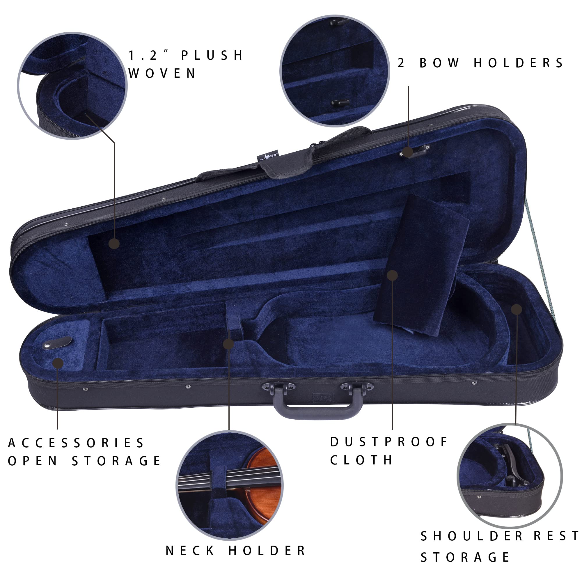 Aileen Csv102 Basic Professional Triangular Lightweight Suspension Carry Violin Hard Case - 4/4 Full Size Black
