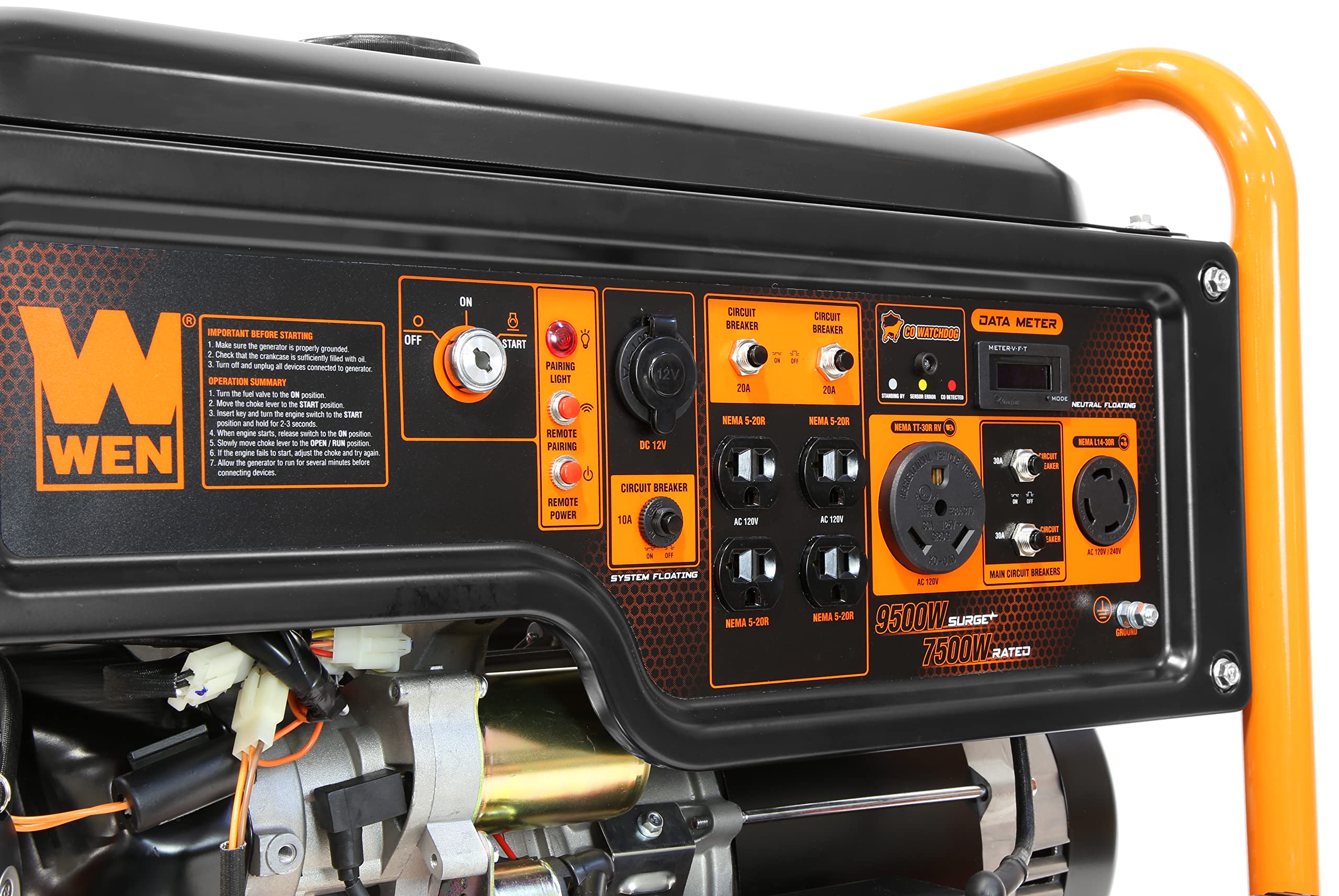 Wen Gn9500X 9500-Watt Portable Generator With Remote Electric Start And Co Shutdown Sensor, Black