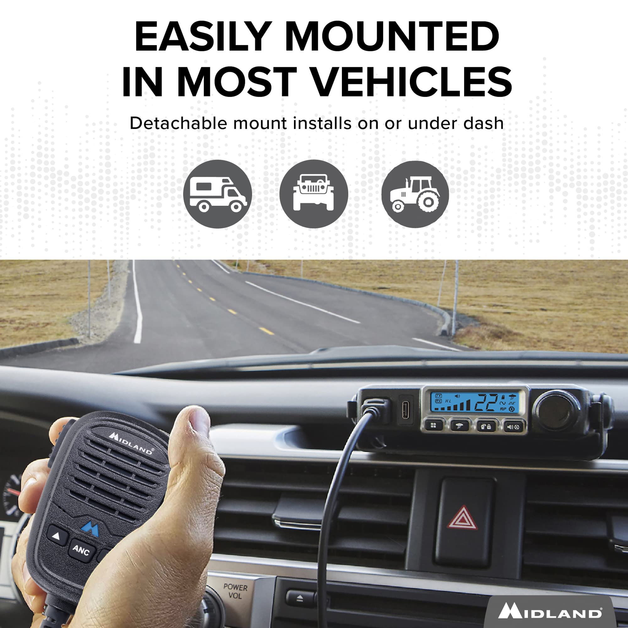 Midland   Mxt115Vp3 15 Watt Gmrs Micromobile Two Way Radio   Off Roading Outdoor Farm   Extended 3Db Gain Universal Lip Mount An