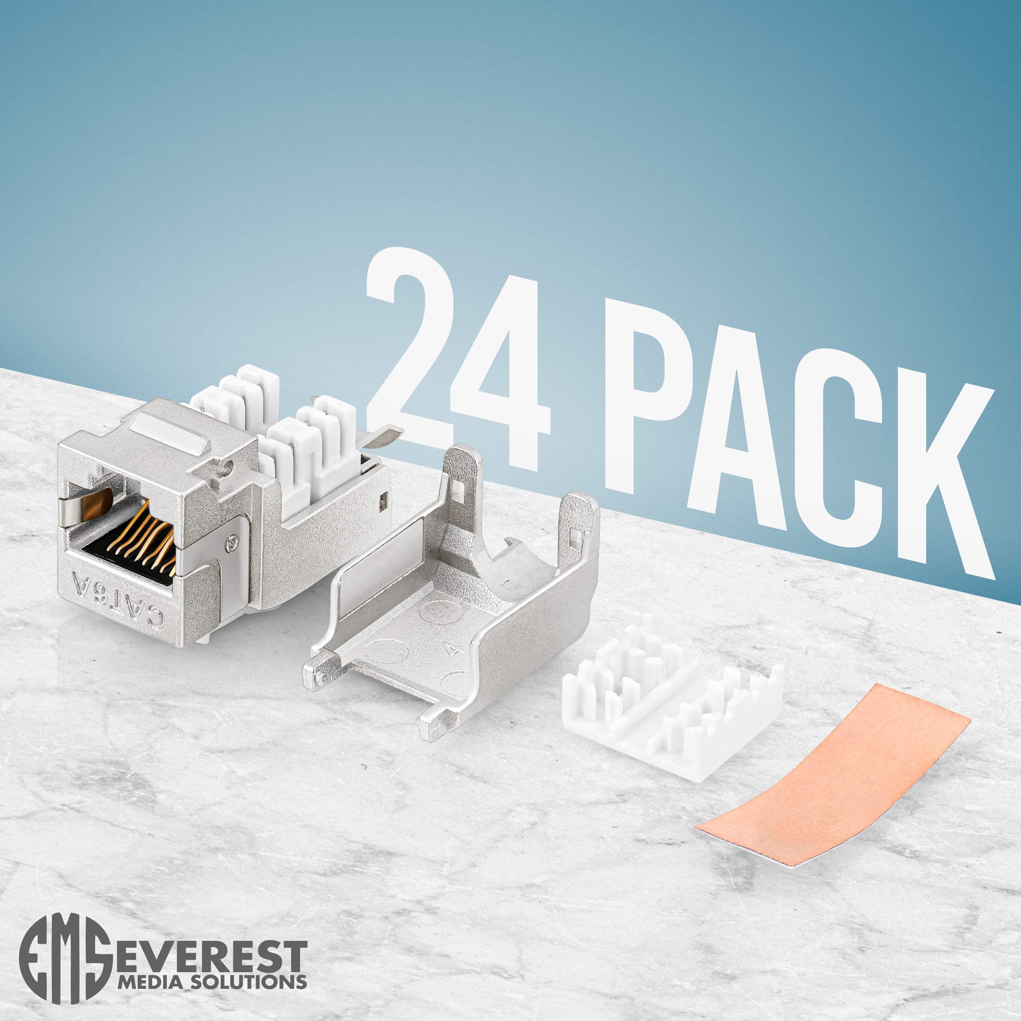 Everest Media Solutions Rj45 Shielded Keystone Jack   24 Pack   Slim Profile, 90 Degrees, F/Stp Female Connector   Tested For Ca
