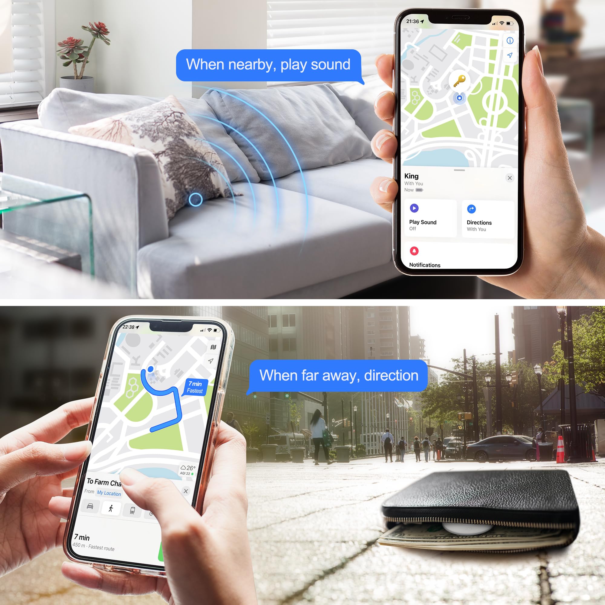 Roiciao 2 Pack Smart Air Tracker For Apple Find My (Ios Only), Key Finder Item Locator For Luggage,Wallet,Bicycle And More, Ipx6
