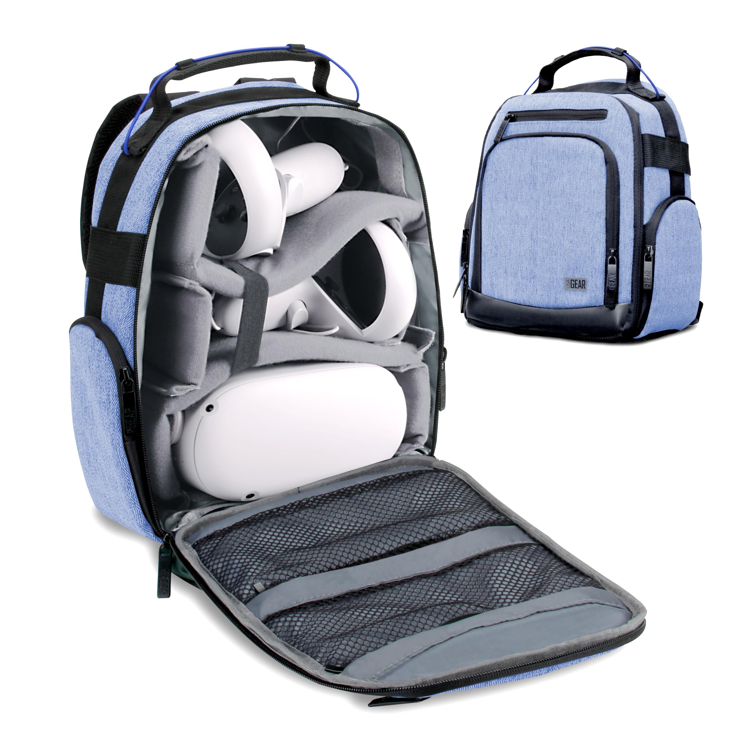 USA GEAR VR Headset Case - Virtual Reality Backpack with Customizable Interior Compartments Compatible with VR Gaming Headset, C