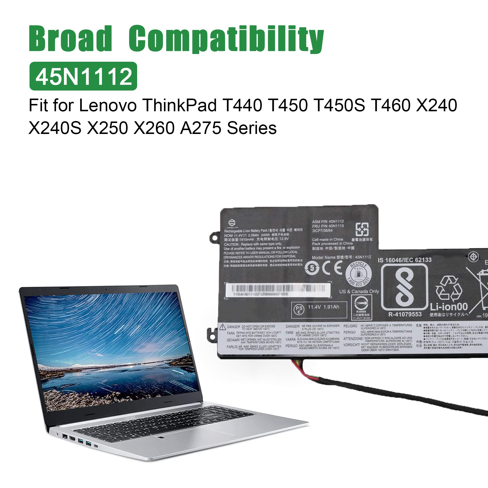 Jiazijia 45N1112 45N1113 Laptop Battery Replacement For Lenovo Thinkpad T440 T450 T450S T460 X240 X240S X250 X260 A275 Series 45