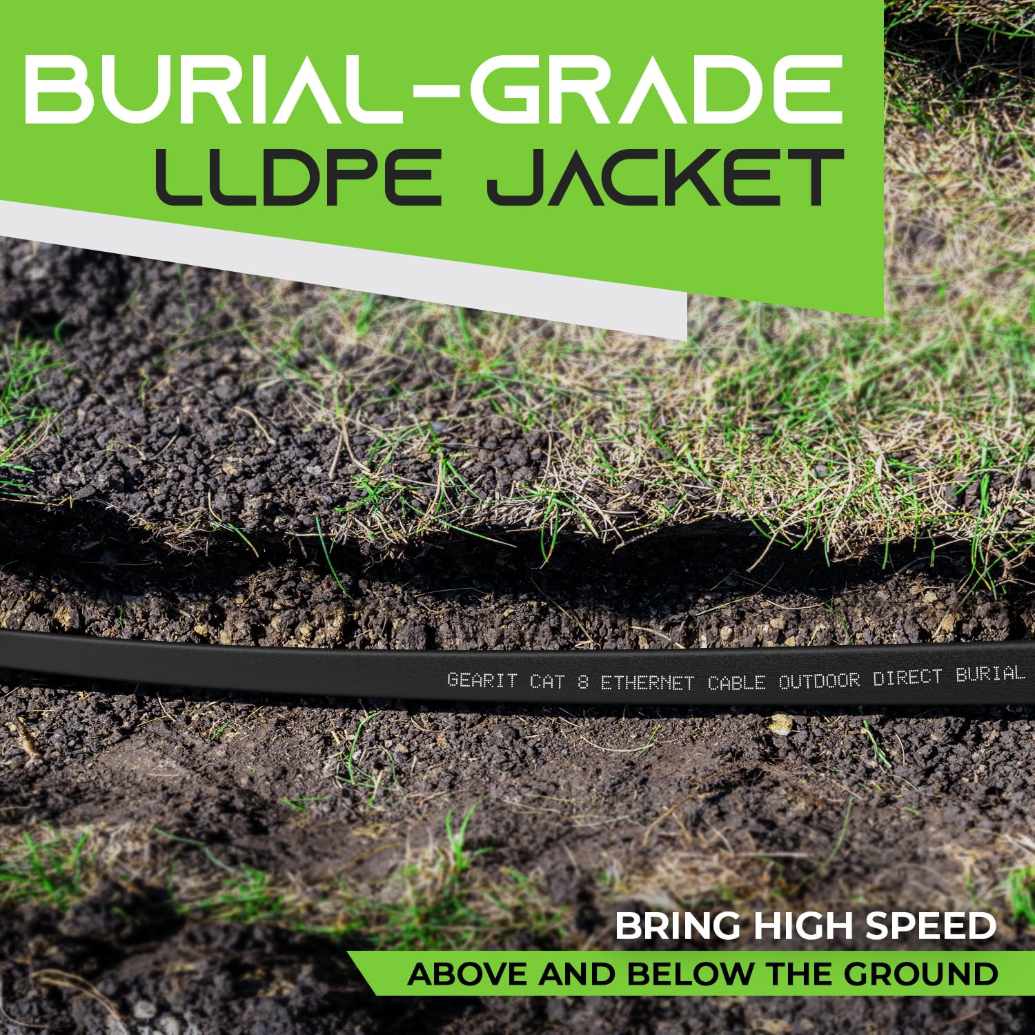 Gearit Cat 8 Outdoor Flat Ethernet Cable (6Ft, Black) Direct Burial Rated Lldpe Jacket   Indoor Cat8 Shielded Ftp 2000Mhz 40Gbps