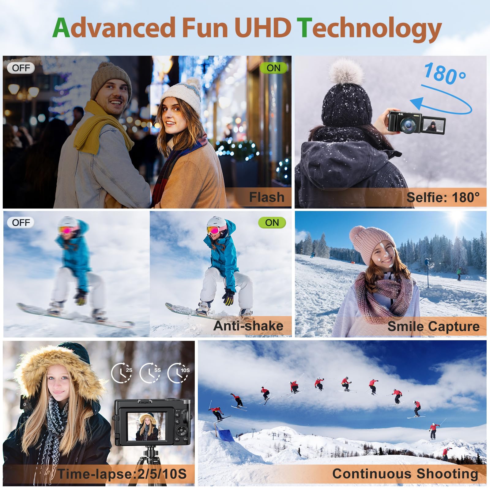 4K Digital Camera For Photography And Video, 48Mp Vlogging Camera With Sd Card Autofocus Anti Shake, 3'' 180 Flip Screen Digital