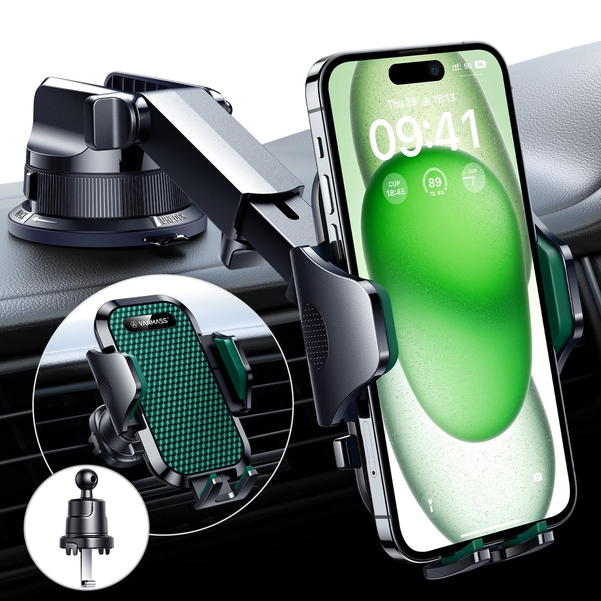 Vanmass [True Military Grade] Car Phone Holder [2024 Strongest Suction & Clip] Cell Phone Mount For Dashboard Windshield Vent Tr