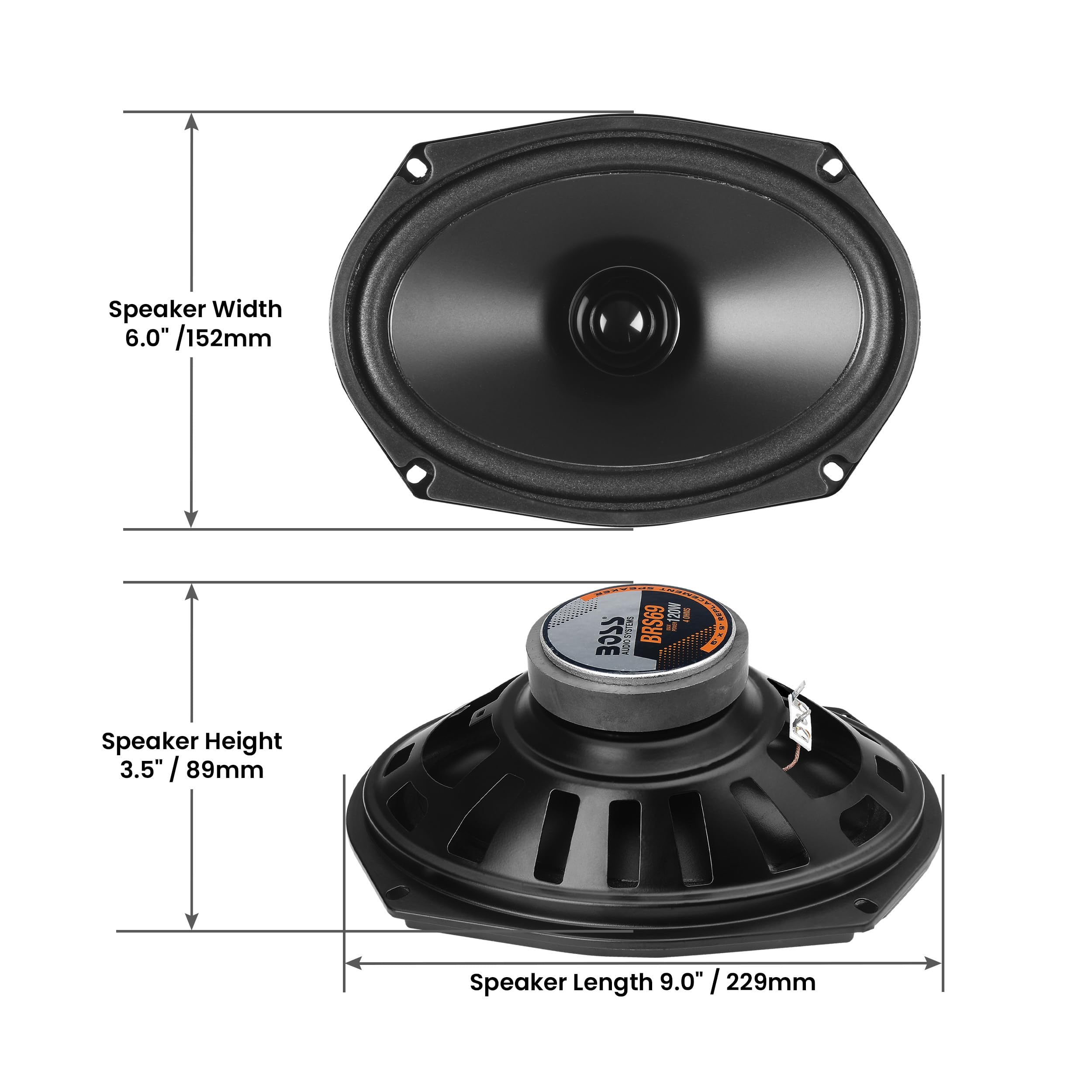 Boss Audio Systems Brs69 6 X 9 Inch Replacement Car Door Speaker   120 Watts Max, Sold Individually, 4 Ohms, Bocinas Para Carro
