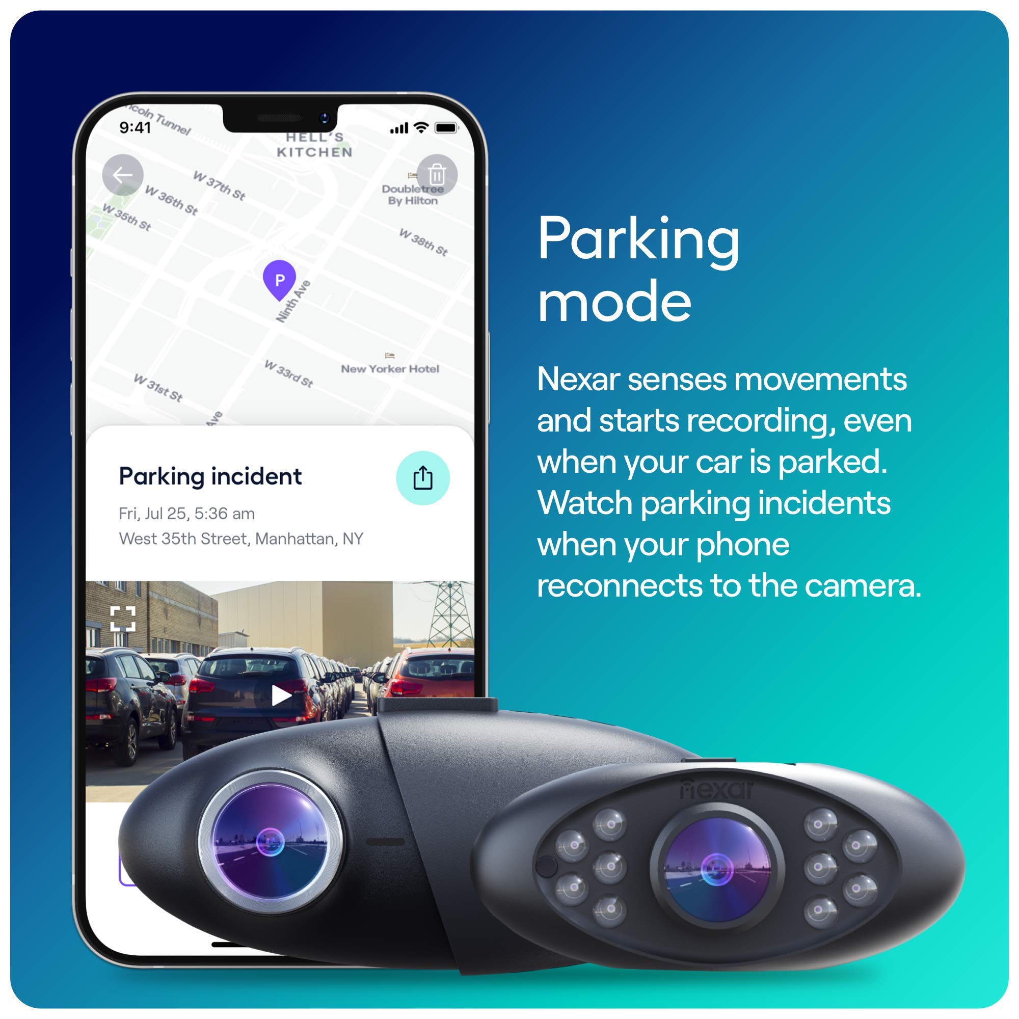 Nexar Pro Dual Dash Cam   1 Year Nexar App Subscription Included   Unlimited Cloud Storage, Drive Recordings, Parking Mode, Nigh