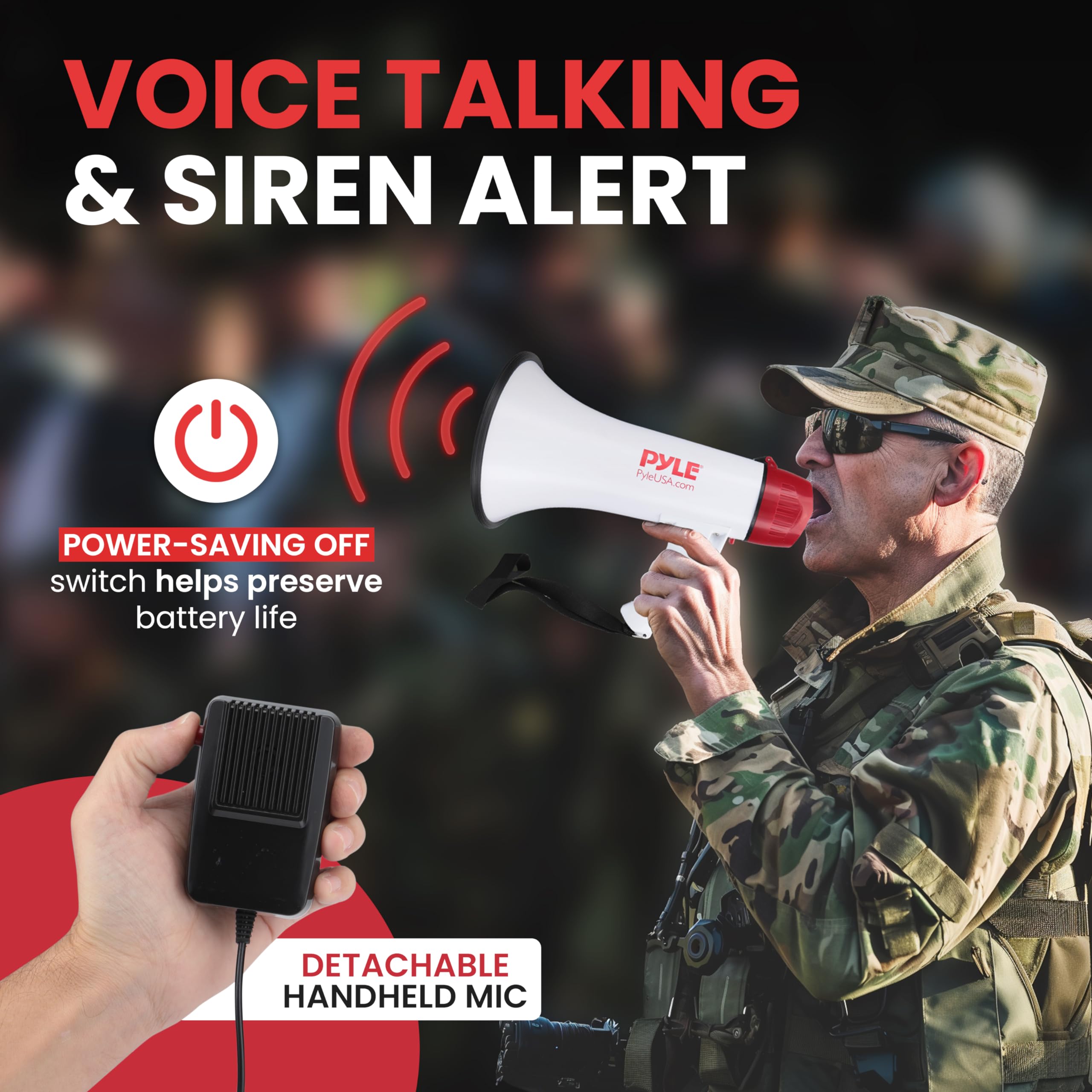 Pyle Megaphone Speaker Pa Bullhorn Built-In Siren - Adjustable Volume Control & 800 Yard Range - For Football, Soccer, Baseball,