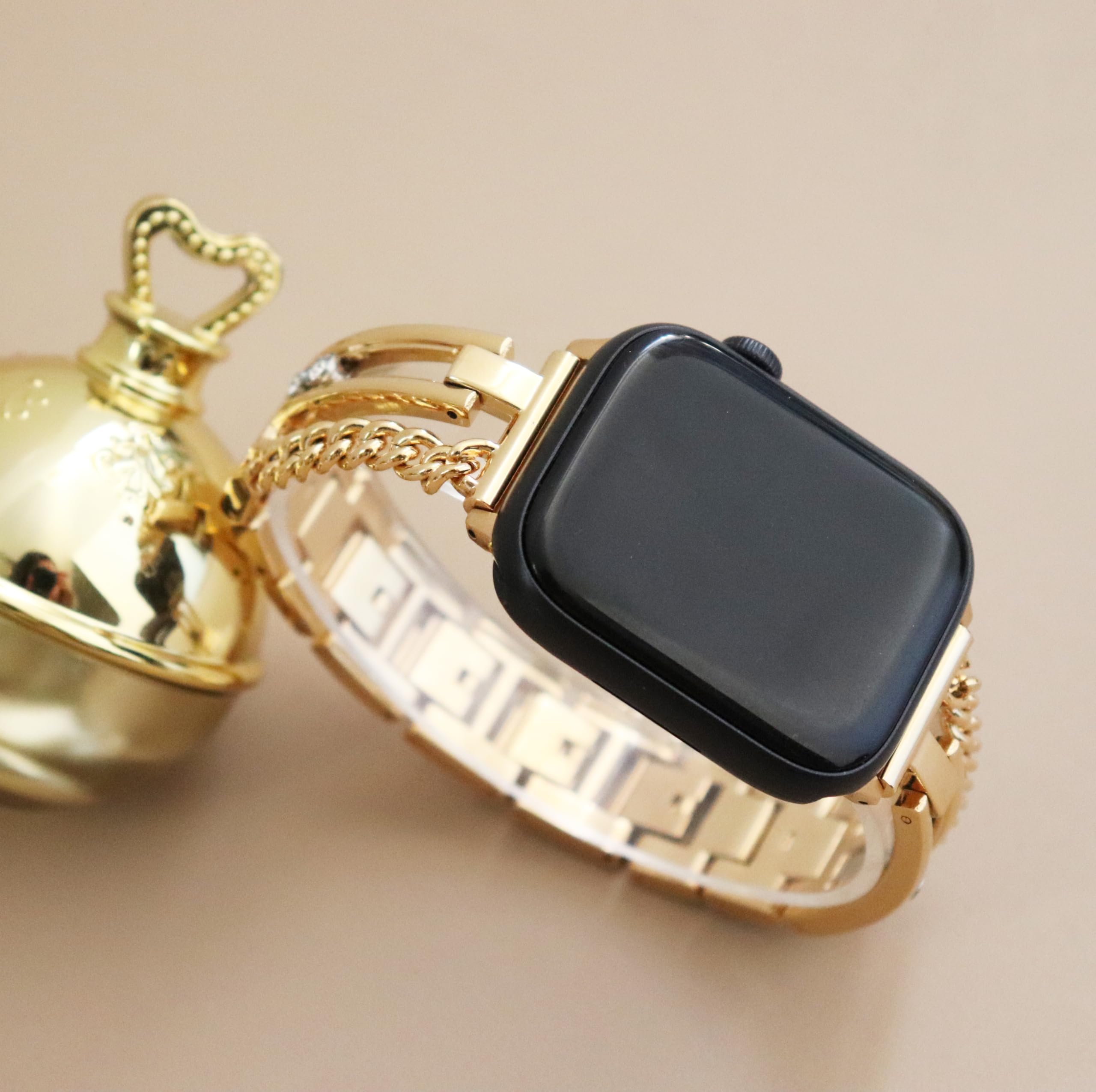 Kolgios 38/40/41Mm Gold Women Glossy Diamond Bling Watch Band For Apple Watch Series 9/8/7/6/5/Se Charm Fasion Smartwatch Bracel