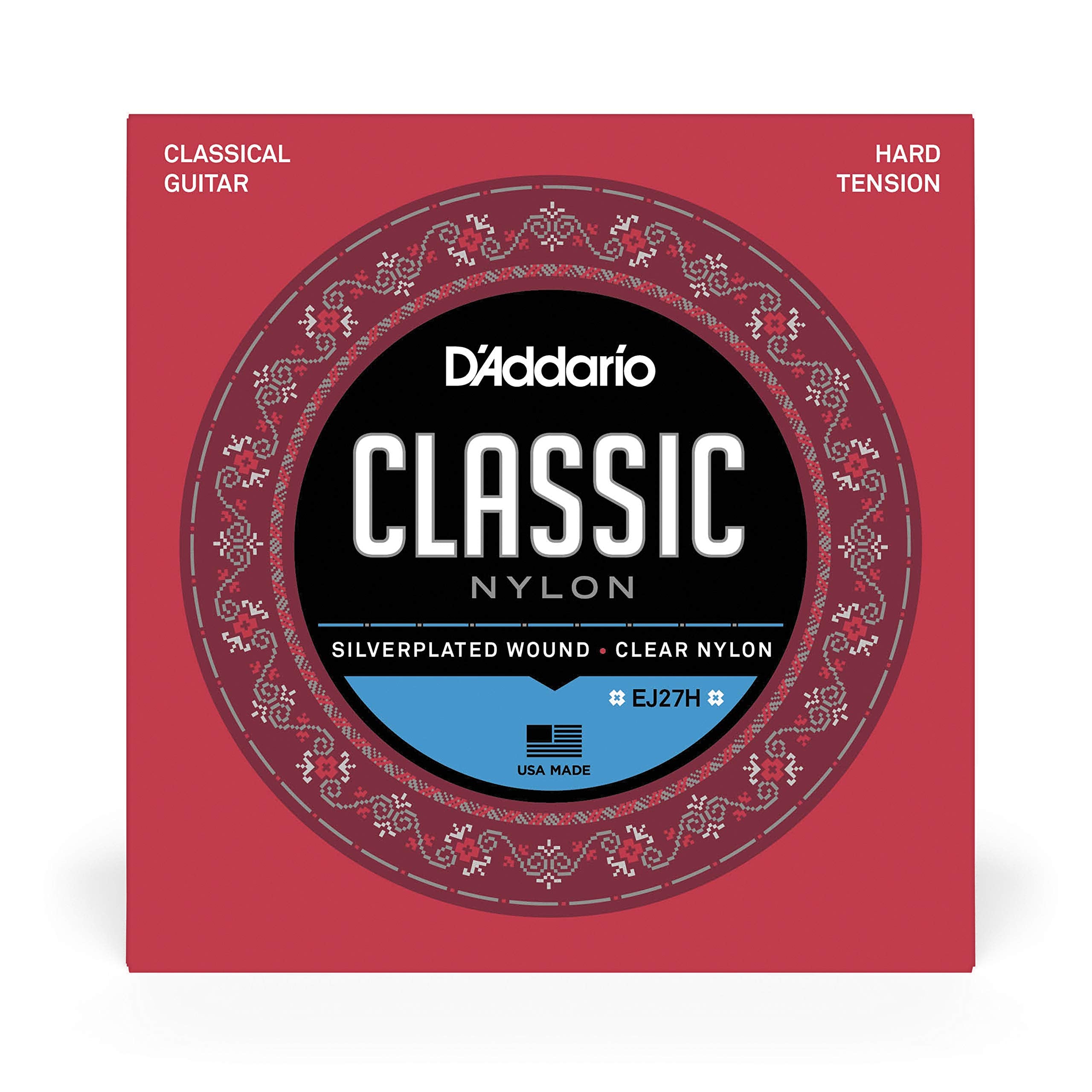 Daddario Student Nylon Classical Guitar Strings, Ej27H, Hard Tension, 6-String Set, Pack Of 1